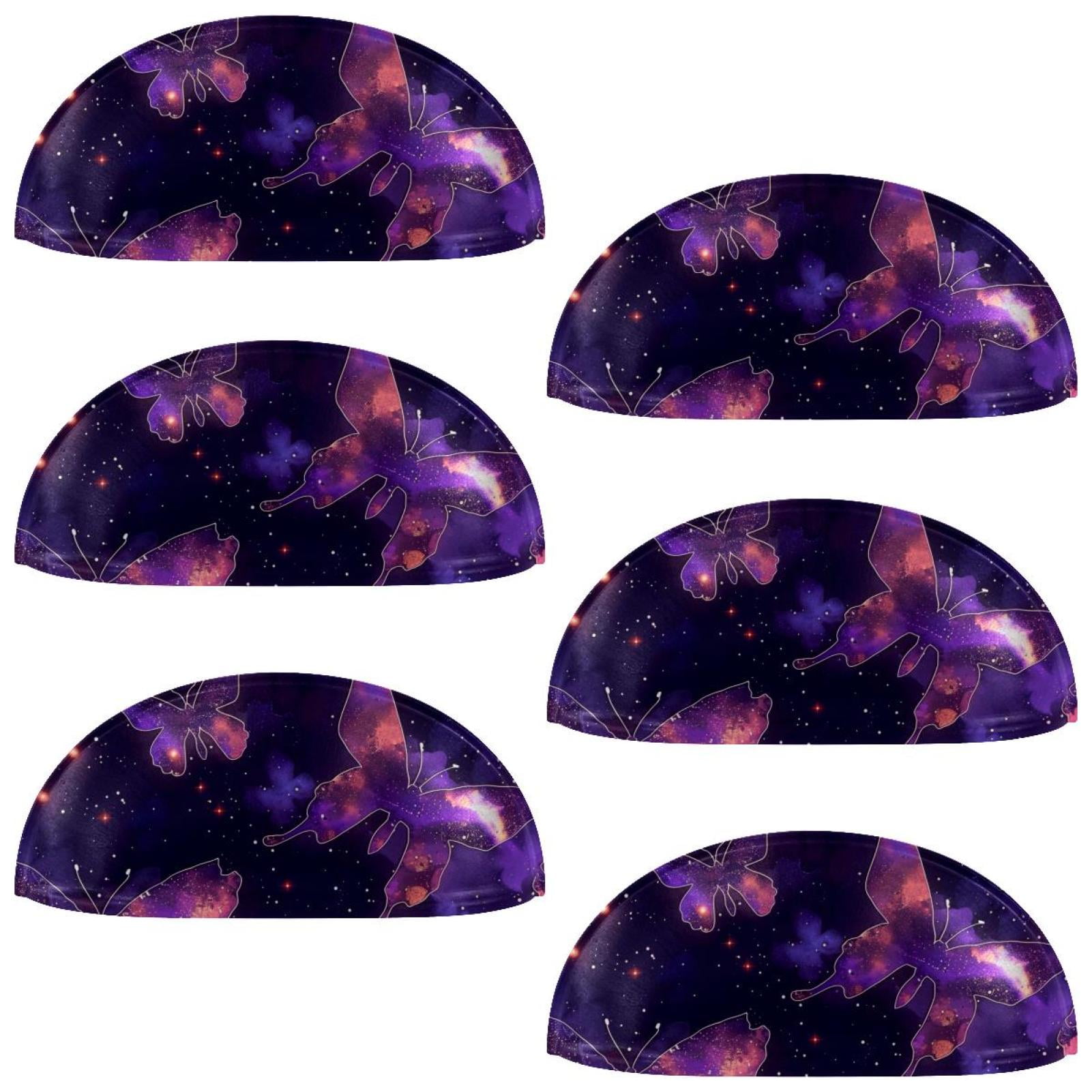 PhooArto 6 Pcs Cup Drawer Pulls, Purple Galaxy Butterfly Shell Shape Handles Cabinet Knobs for Dresser Cupboard Closet Wardrobe with Screws