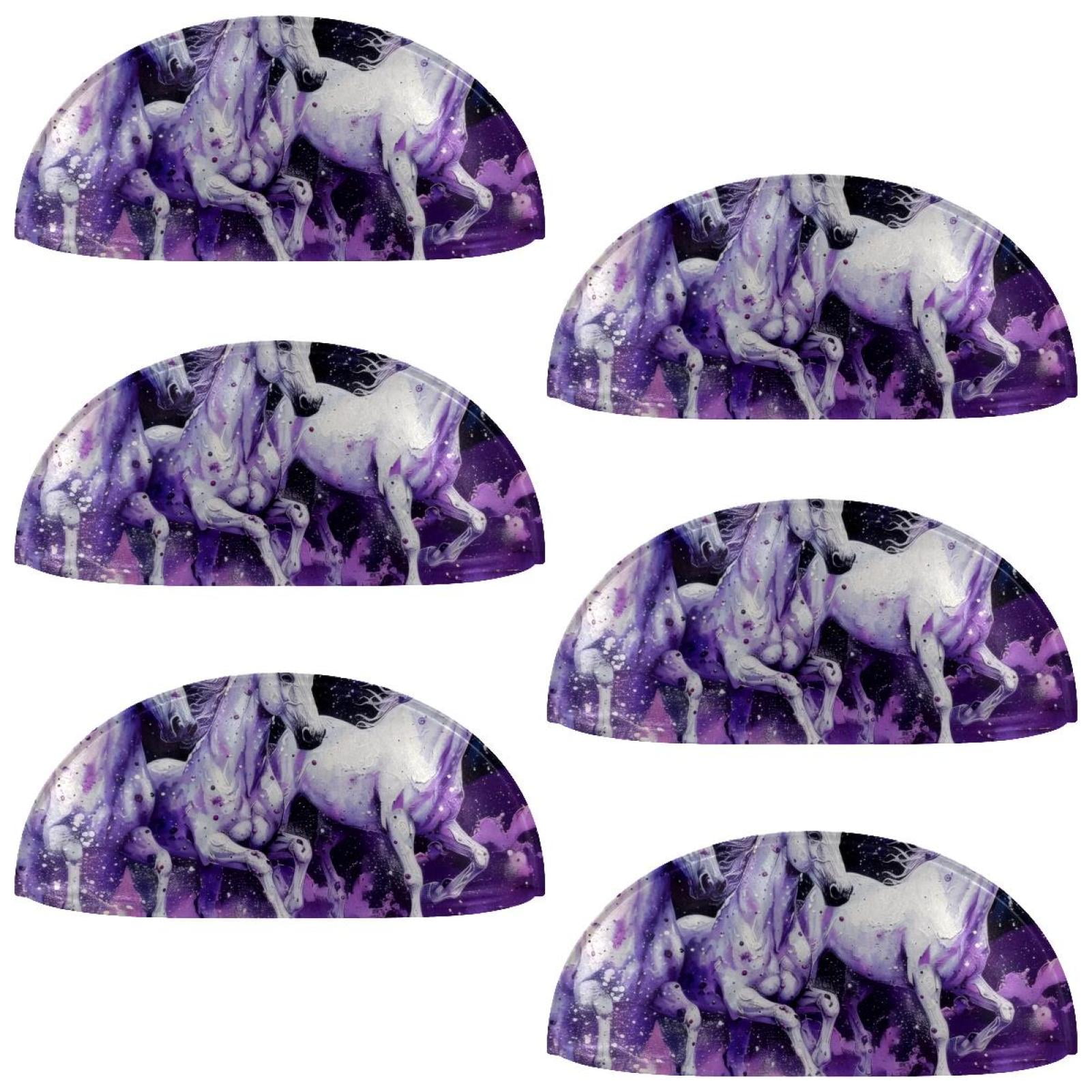 PhooArto 6 Pcs Cup Drawer Pulls, Purple Galaxy White Unicorns Shell Shape Handles Cabinet Knobs for Dresser Cupboard Closet Wardrobe with Screws