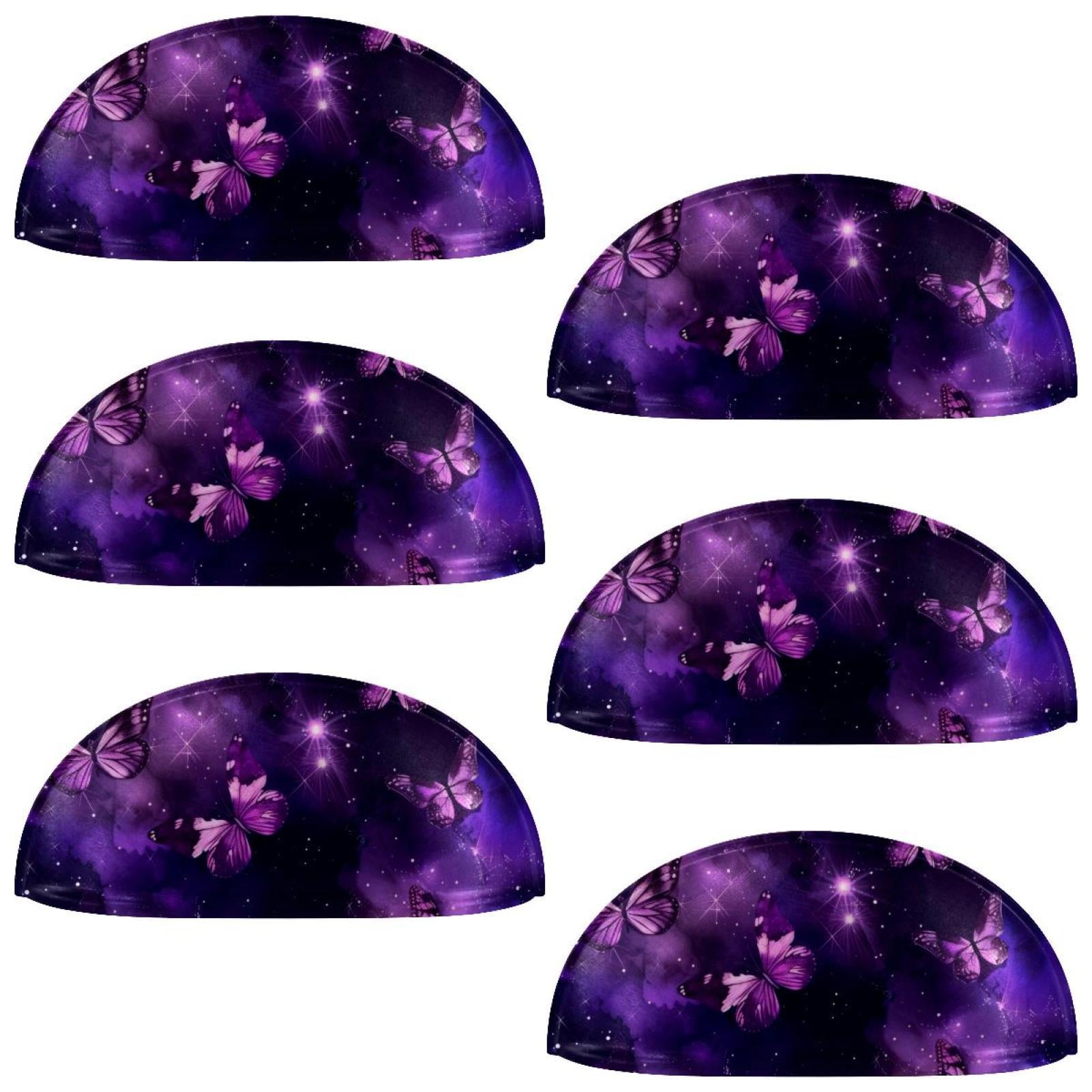 PhooArto 6 Pcs Cup Drawer Pulls, Purple Galaxy and Butterfly Shell Shape Handles Cabinet Knobs for Dresser Cupboard Closet Wardrobe with Screws
