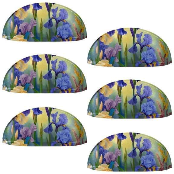 PhooArto 6 Pcs Cup Drawer Pulls, Purple Iris Painting Shell Shape Handles Cabinet Knobs for Dresser Cupboard Closet Wardrobe with Screws