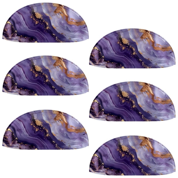 PhooArto 6 Pcs Cup Drawer Pulls, Purple Lavender Gold Marble Texture Shell Shape Handles Cabinet Knobs for Dresser Cupboard Closet Wardrobe with Screws