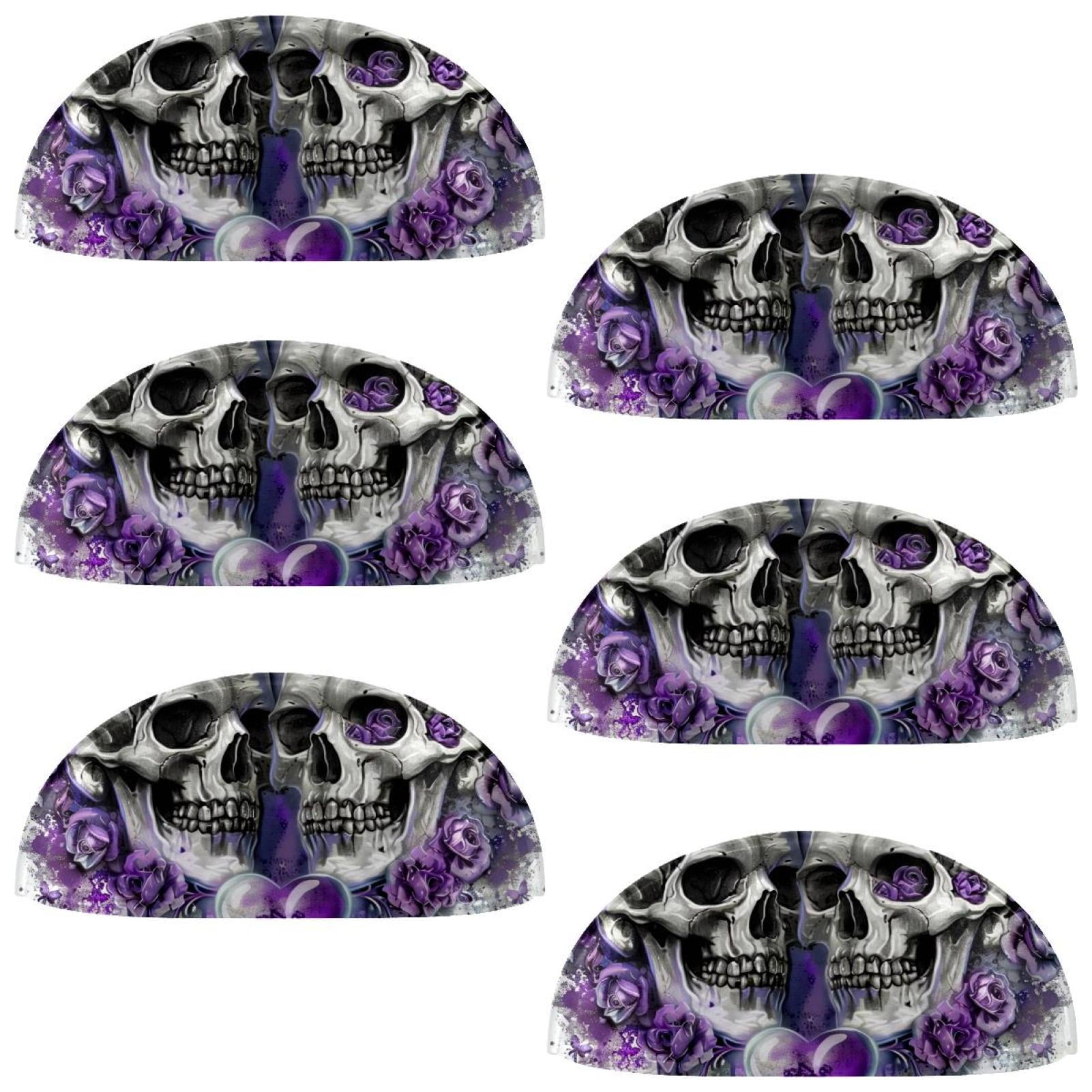 PhooArto 6 Pcs Cup Drawer Pulls, Purple Love Floral Skull Shell Shape Handles Cabinet Knobs for Dresser Cupboard Closet Wardrobe with Screws