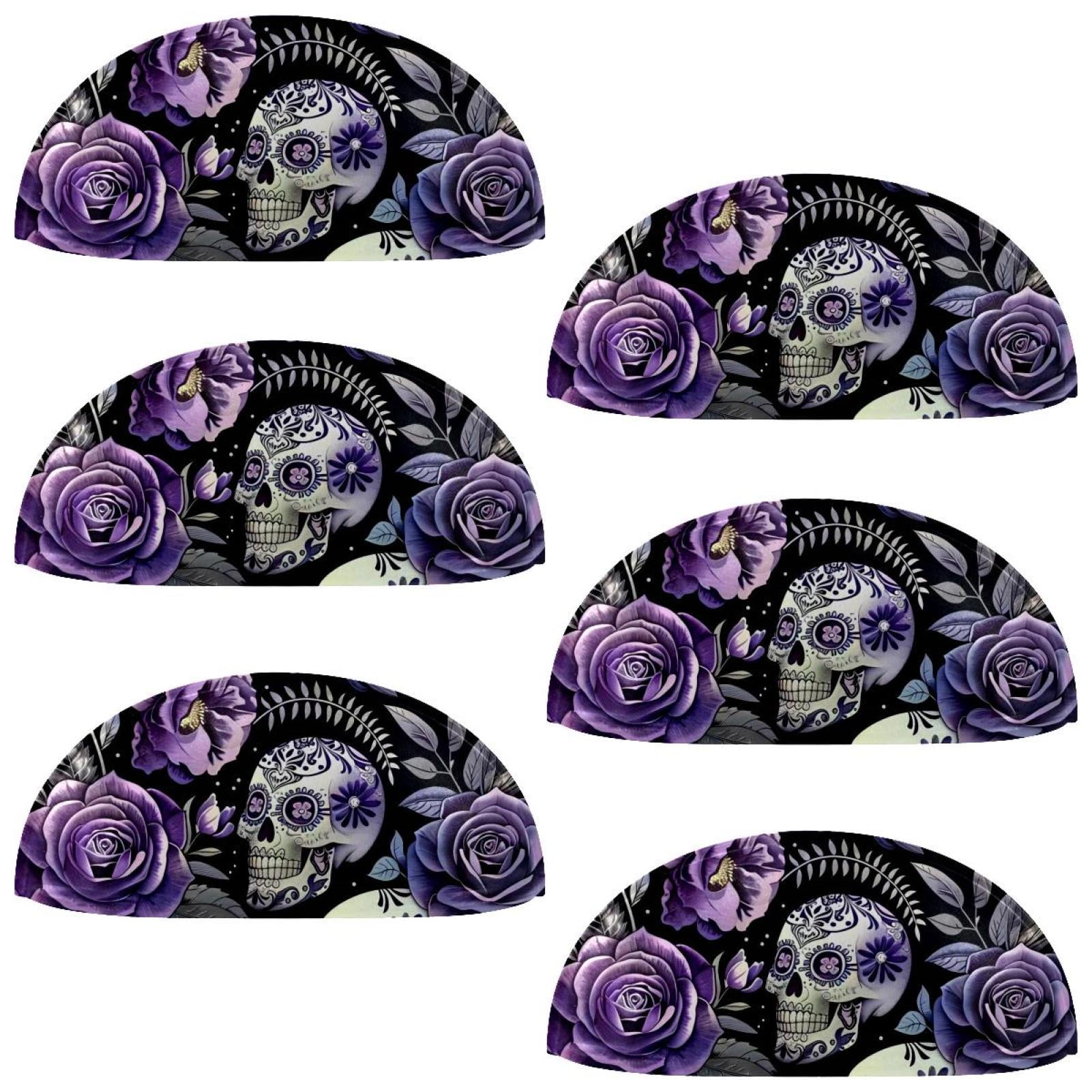 PhooArto 6 Pcs Cup Drawer Pulls, Purple Rose Skull Pattern Shell Shape Handles Cabinet Knobs for Dresser Cupboard Closet Wardrobe with Screws
