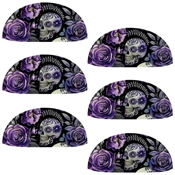 PhooArto 6 Pcs Cup Drawer Pulls, Purple Rose Skull Pattern Shell Shape Handles Cabinet Knobs for Dresser Cupboard Closet Wardrobe with Screws
