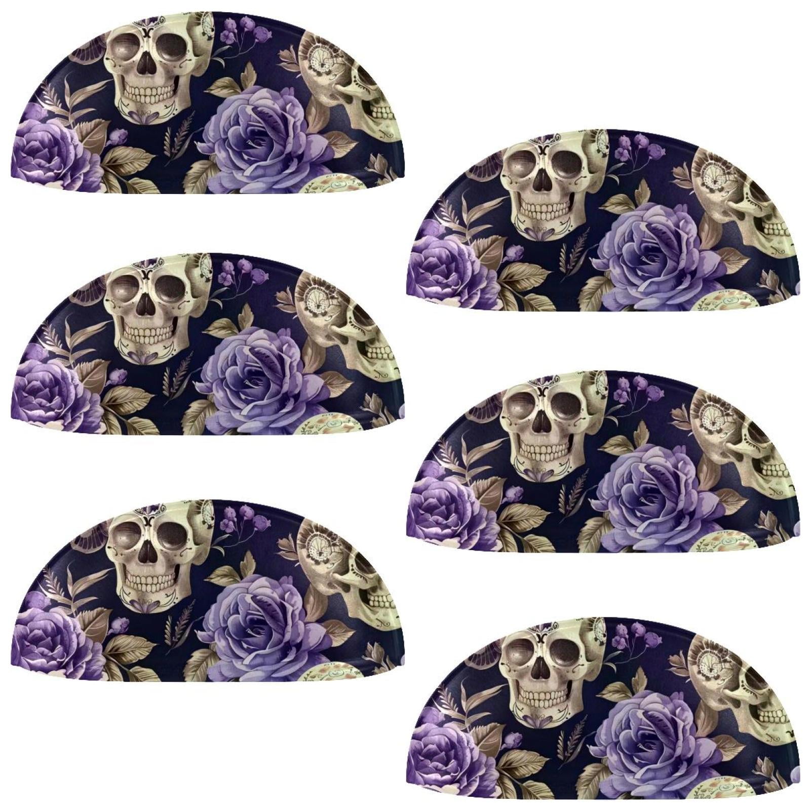 PhooArto 6 Pcs Cup Drawer Pulls, Purple Rose Sugar Skull Shell Shape Handles Cabinet Knobs for Dresser Cupboard Closet Wardrobe with Screws
