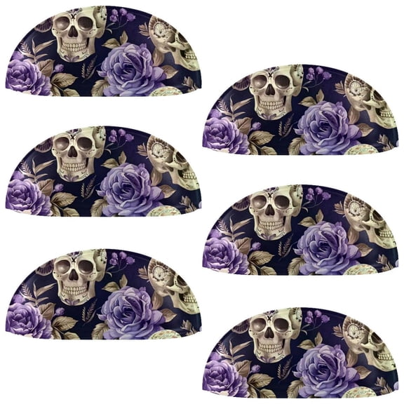 PhooArto 6 Pcs Cup Drawer Pulls, Purple Rose Sugar Skull Shell Shape Handles Cabinet Knobs for Dresser Cupboard Closet Wardrobe with Screws