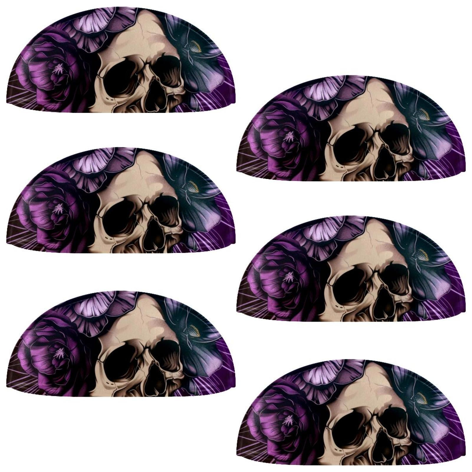PhooArto 6 Pcs Cup Drawer Pulls, Purple Skull Flower Print Shell Shape Handles Cabinet Knobs for Dresser Cupboard Closet Wardrobe with Screws