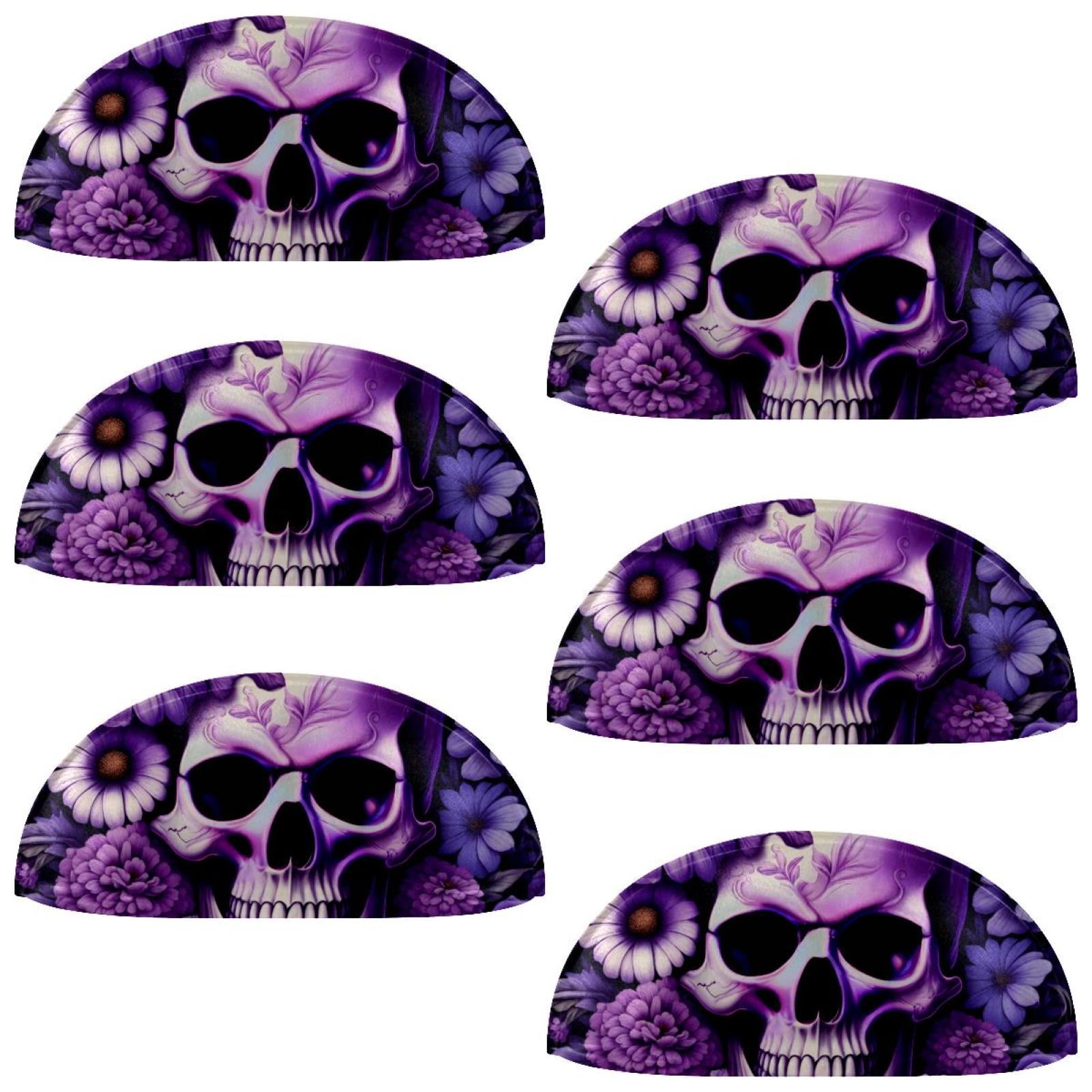 PhooArto 6 Pcs Cup Drawer Pulls, Purple Skull Flower Shell Shape Handles Cabinet Knobs for Dresser Cupboard Closet Wardrobe with Screws