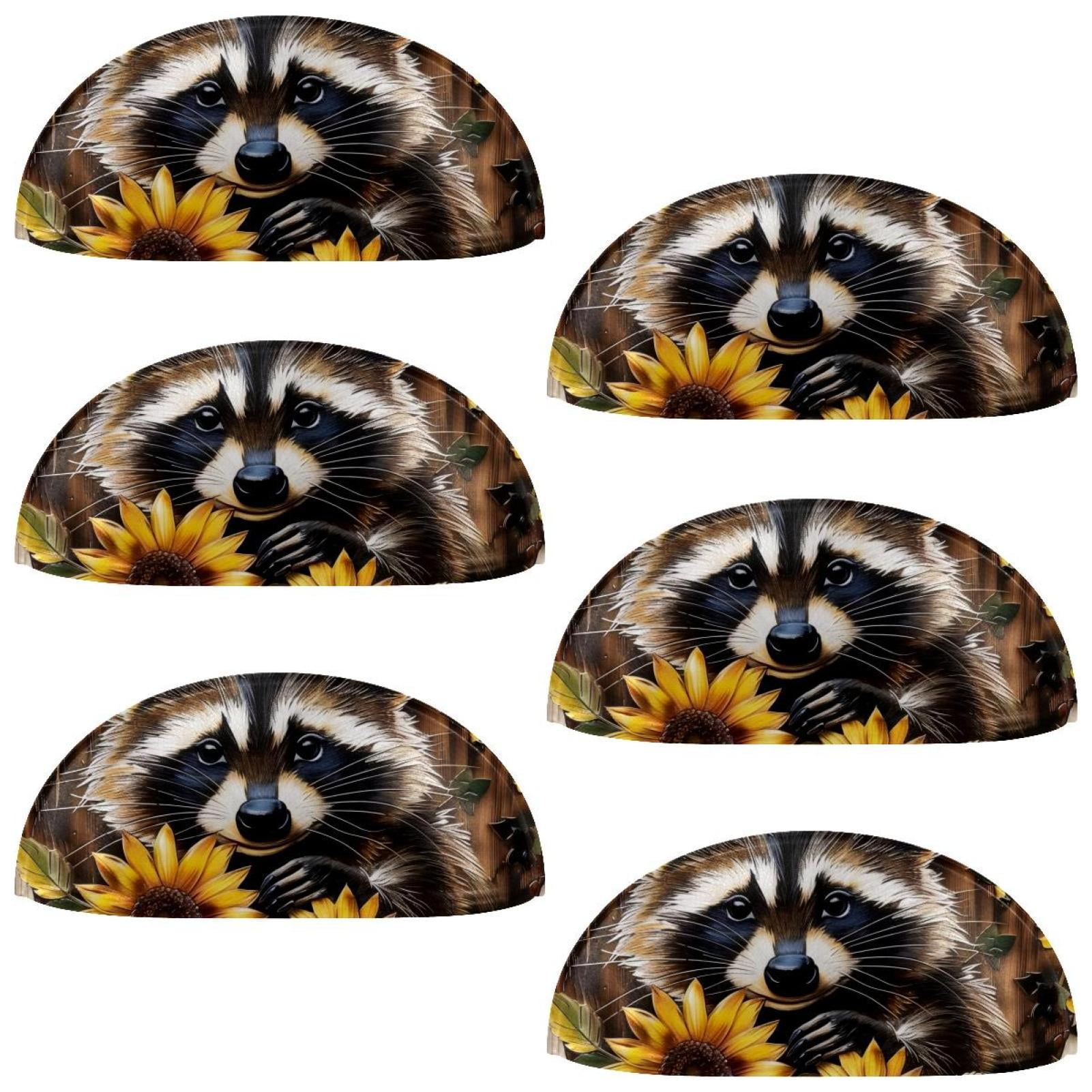 PhooArto 6 Pcs Cup Drawer Pulls, Raccoon Sunflower Wooden Board Shell Shape Handles Cabinet Knobs for Dresser Cupboard Closet Wardrobe with Screws