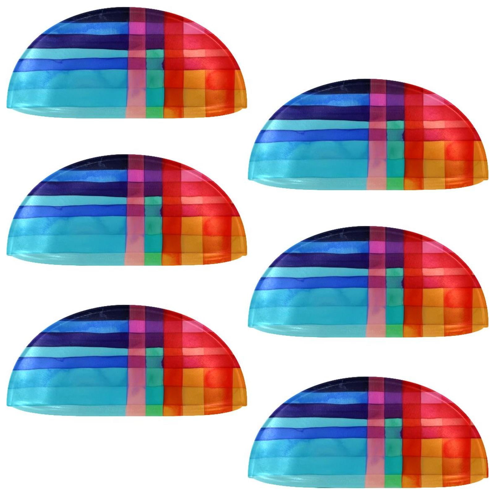 PhooArto 6 Pcs Cup Drawer Pulls, Rainbow Color Pattern Shell Shape Handles Cabinet Knobs for Dresser Cupboard Closet Wardrobe with Screws