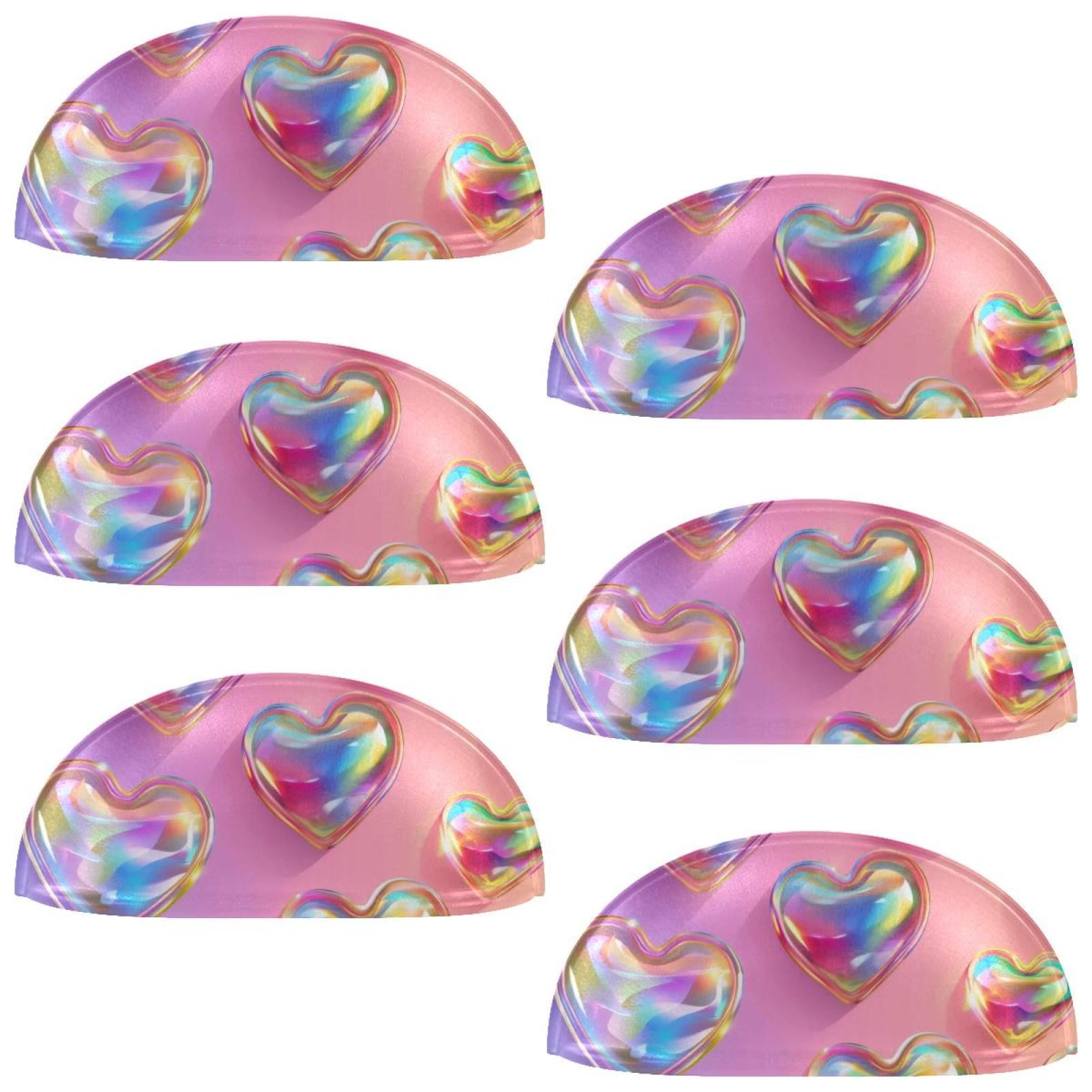 PhooArto 6 Pcs Cup Drawer Pulls, Rainbow Love Hearts Pattern Shell Shape Handles Cabinet Knobs for Dresser Cupboard Closet Wardrobe with Screws