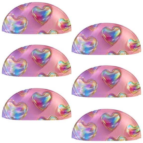 PhooArto 6 Pcs Cup Drawer Pulls, Rainbow Love Hearts Pattern Shell Shape Handles Cabinet Knobs for Dresser Cupboard Closet Wardrobe with Screws