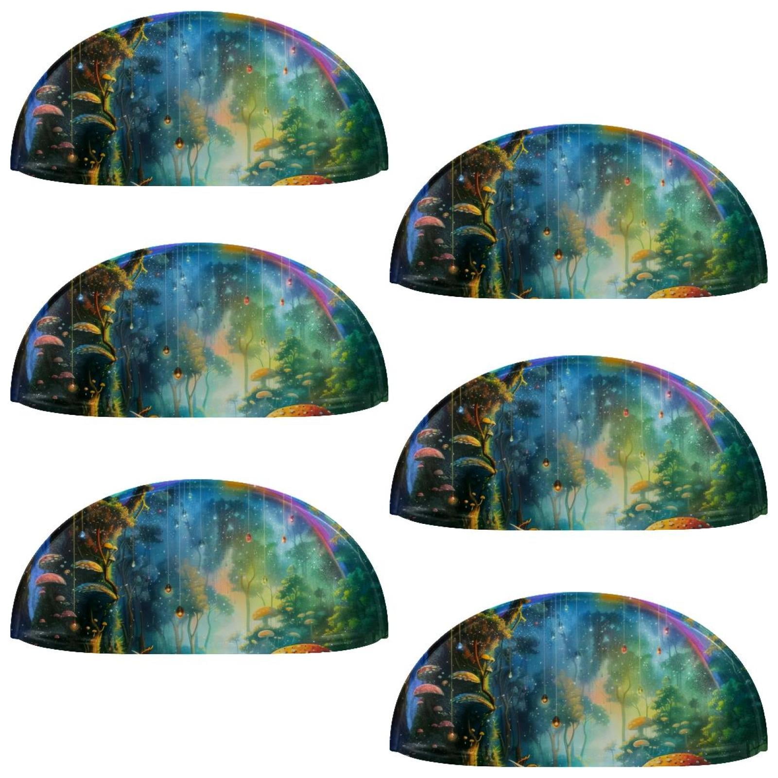 PhooArto 6 Pcs Cup Drawer Pulls, Rainbow Mushrooms in Forest Shell Shape Handles Cabinet Knobs for Dresser Cupboard Closet Wardrobe with Screws