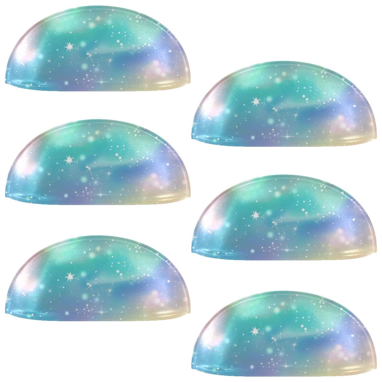 PhooArto 6 Pcs Cup Drawer Pulls, Rainbow Stars Colorful Pattern Shell Shape Handles Cabinet Knobs for Dresser Cupboard Closet Wardrobe with Screws