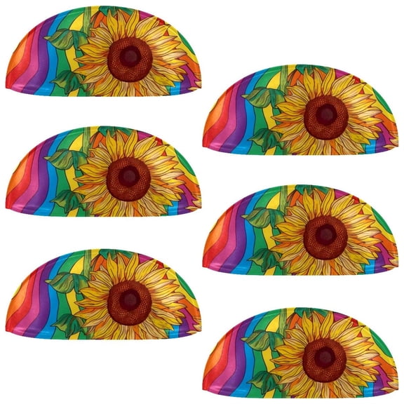 PhooArto 6 Pcs Cup Drawer Pulls, Rainbow Sunflower Pattern Shell Shape Handles Cabinet Knobs for Dresser Cupboard Closet Wardrobe with Screws