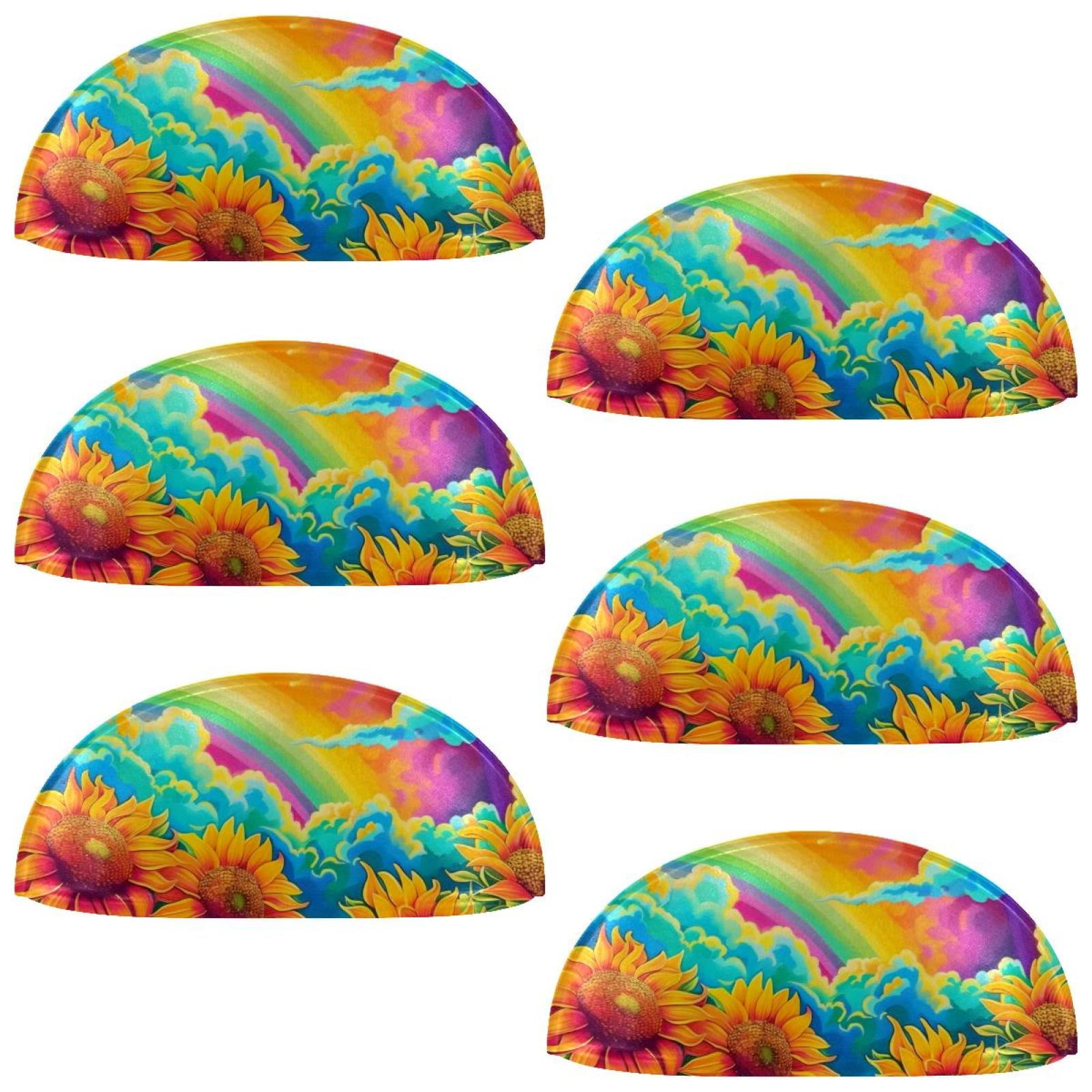PhooArto 6 Pcs Cup Drawer Pulls, Rainbow Sunflowers Colorful Shell Shape Handles Cabinet Knobs for Dresser Cupboard Closet Wardrobe with Screws