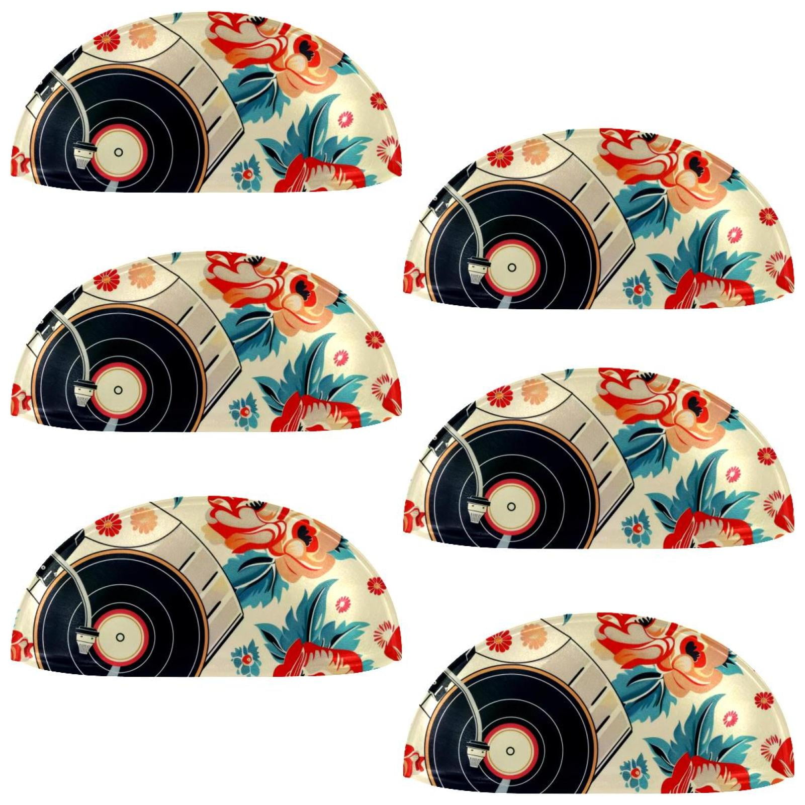 PhooArto 6 Pcs Cup Drawer Pulls, Record Player Colorful Pattern Shell Shape Handles Cabinet Knobs for Dresser Cupboard Closet Wardrobe with Screws