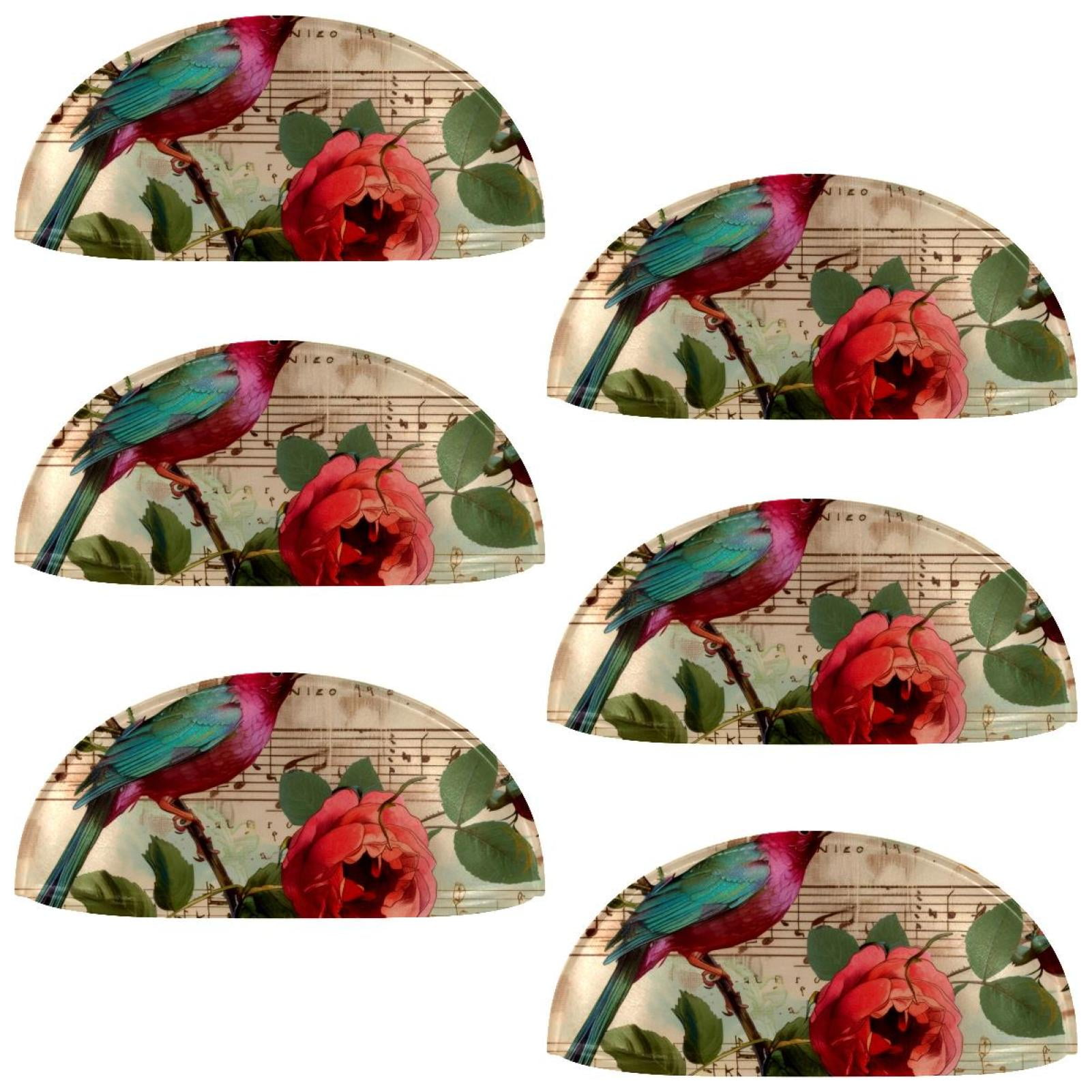 PhooArto 6 Pcs Cup Drawer Pulls, Red Bird Roses Music Notes Vintage Shell Shape Handles Cabinet Knobs for Dresser Cupboard Closet Wardrobe with Screws