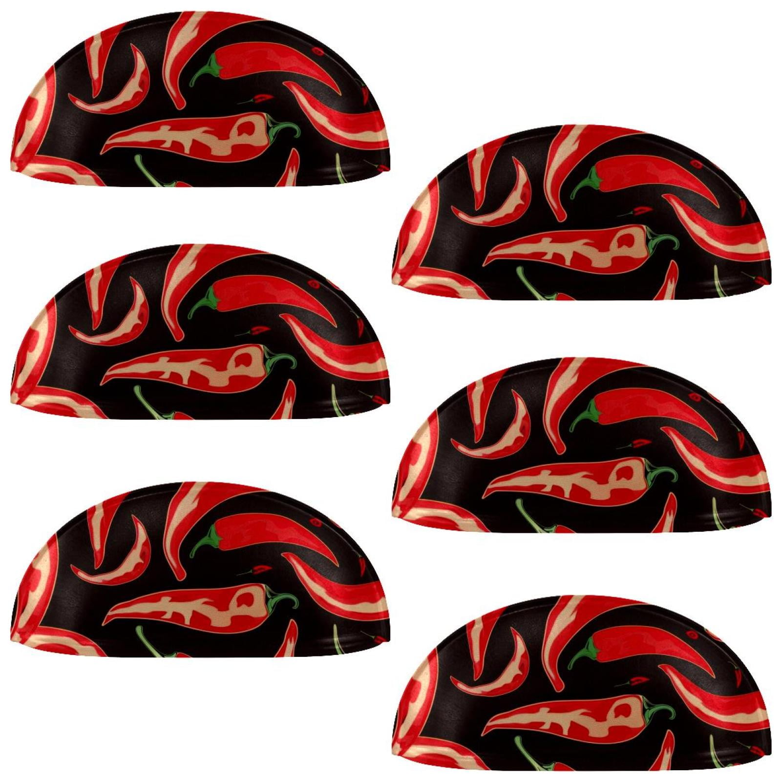 PhooArto 6 Pcs Cup Drawer Pulls, Red Chili Peppers Patterns Shell Shape Handles Cabinet Knobs for Dresser Cupboard Closet Wardrobe with Screws