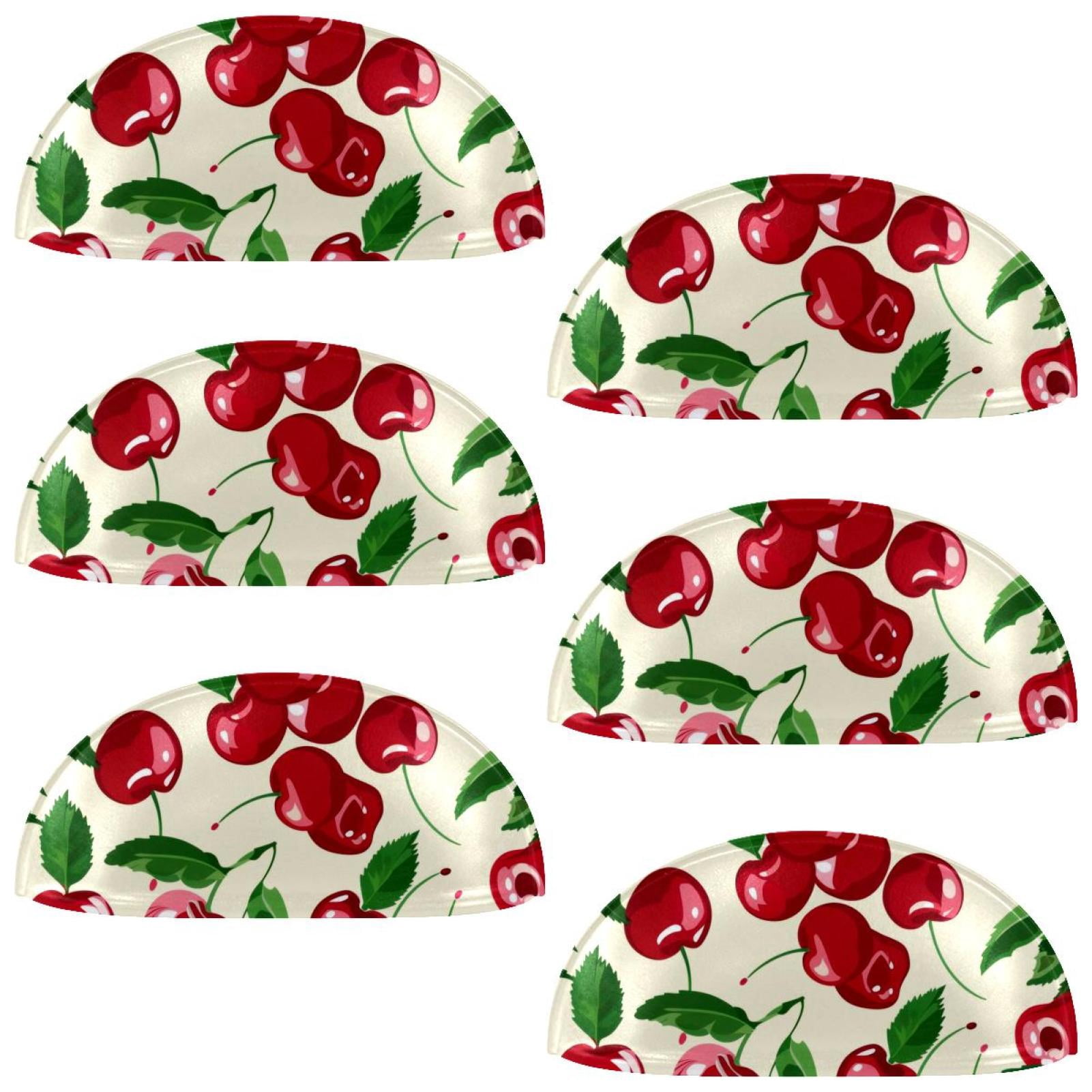 PhooArto 6 Pcs Cup Drawer Pulls, Red Fruit Cherry Pattern Shell Shape Handles Cabinet Knobs for Dresser Cupboard Closet Wardrobe with Screws