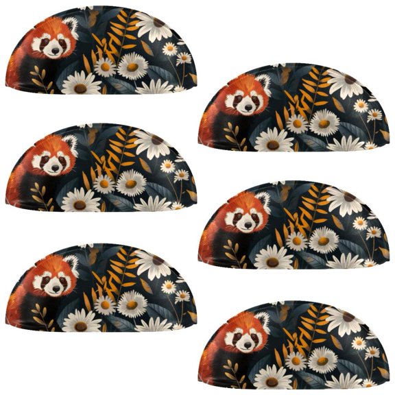 PhooArto 6 Pcs Cup Drawer Pulls, Red Panda Daisy Flowers Pattern Shell Shape Handles Cabinet Knobs for Dresser Cupboard Closet Wardrobe with Screws