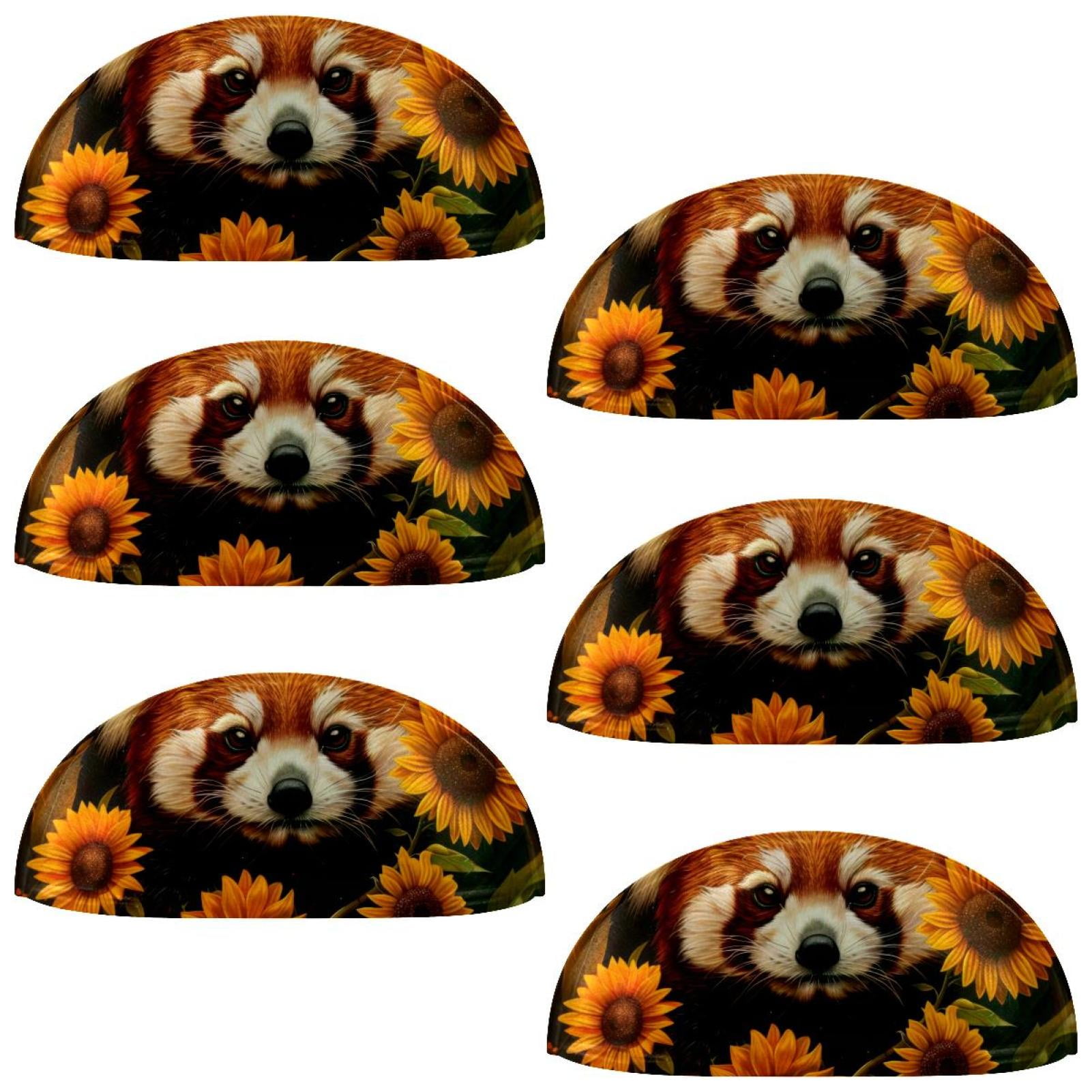 PhooArto 6 Pcs Cup Drawer Pulls, Red Panda Sunflowers Shell Shape Handles Cabinet Knobs for Dresser Cupboard Closet Wardrobe with Screws