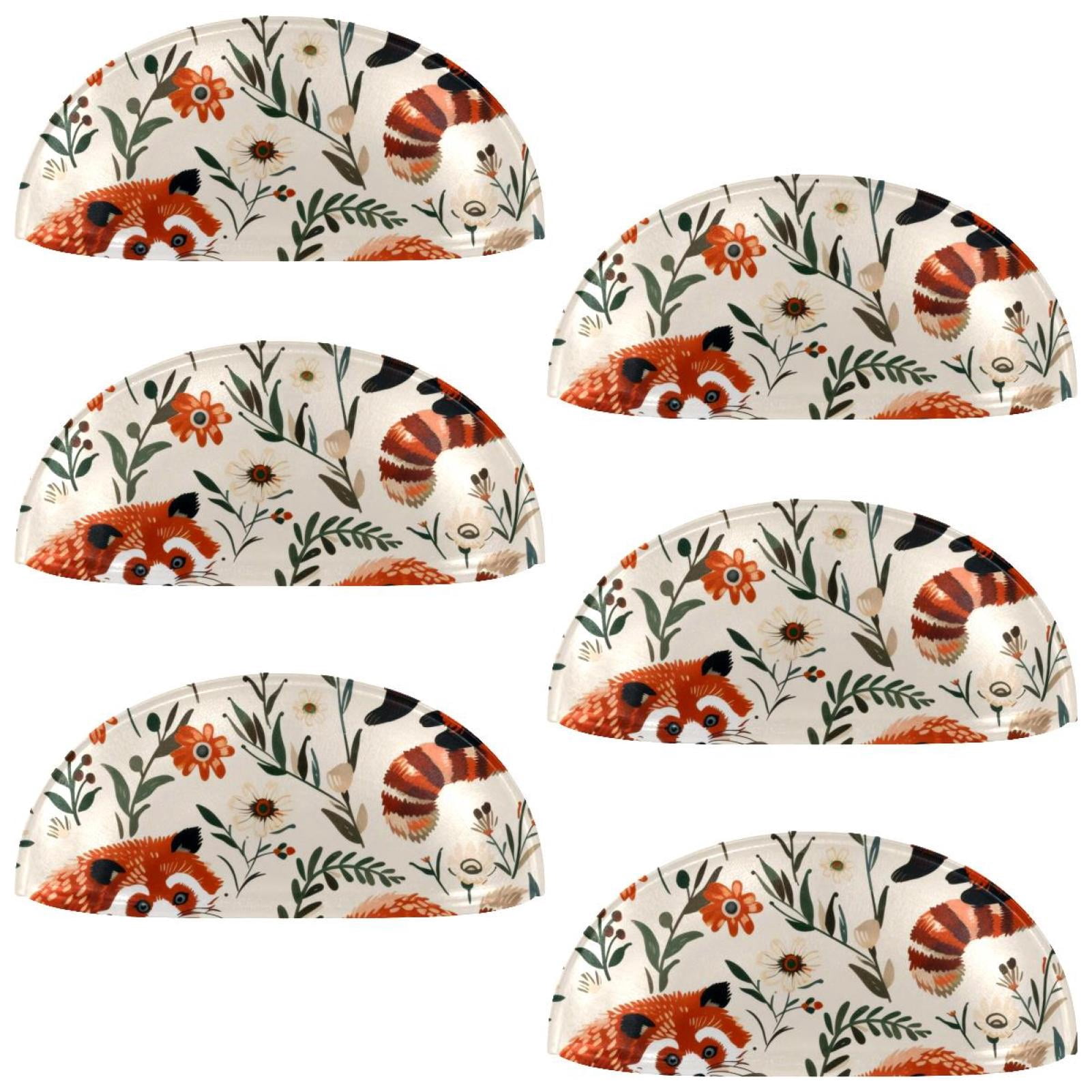 PhooArto 6 Pcs Cup Drawer Pulls, Red Pandas Daisy Flowers Pattern Shell Shape Handles Cabinet Knobs for Dresser Cupboard Closet Wardrobe with Screws