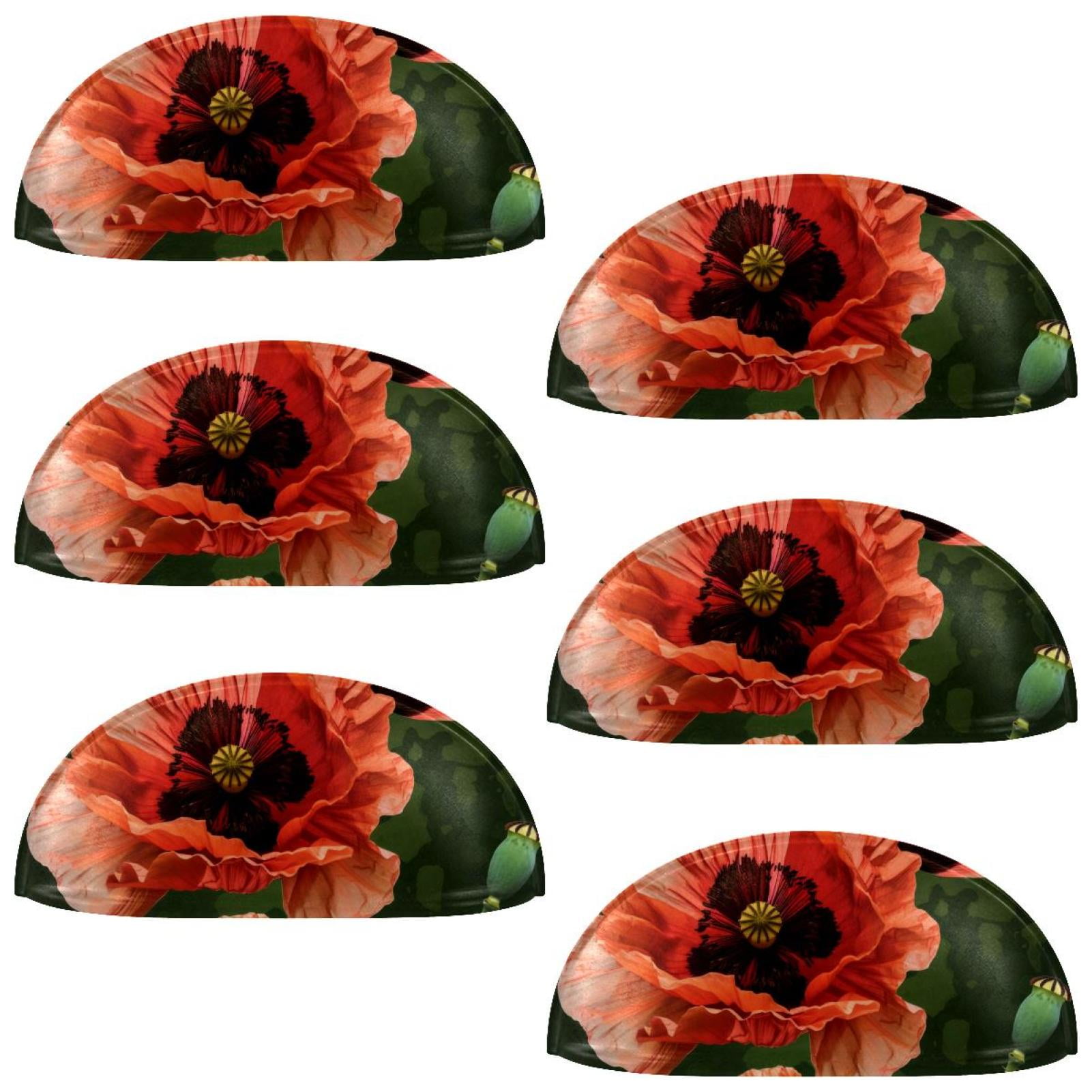 PhooArto 6 Pcs Cup Drawer Pulls, Red Poppy Blossom Shell Shape Handles Cabinet Knobs for Dresser Cupboard Closet Wardrobe with Screws