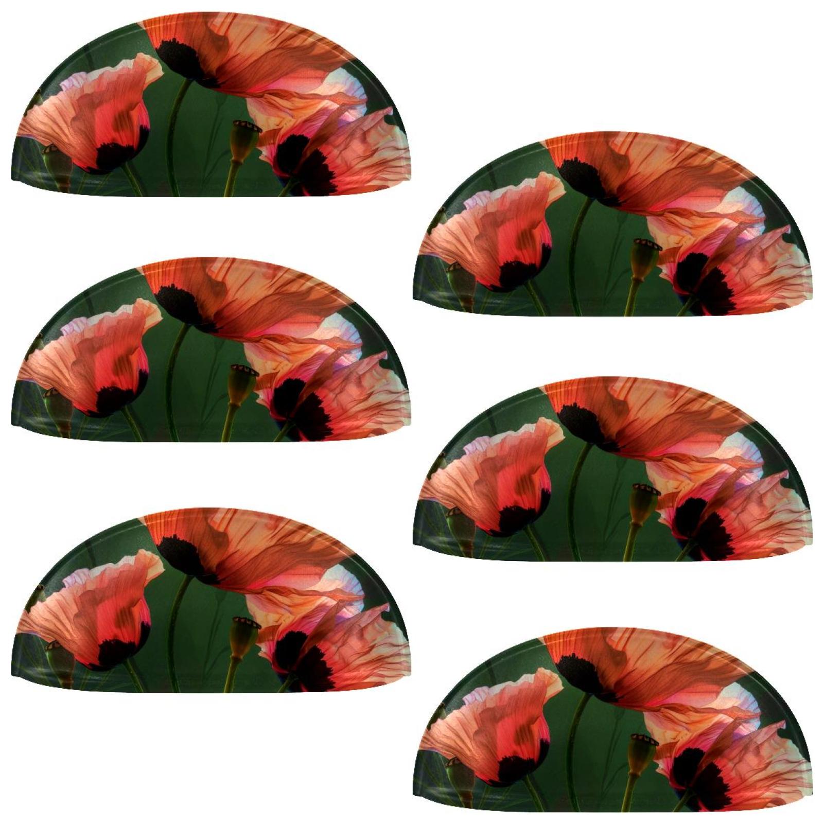 PhooArto 6 Pcs Cup Drawer Pulls, Red Poppy Flower Shell Shape Handles Cabinet Knobs for Dresser Cupboard Closet Wardrobe with Screws