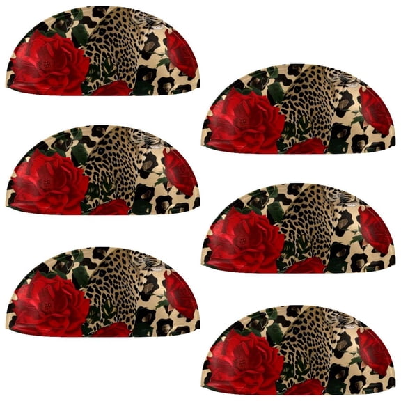 PhooArto 6 Pcs Cup Drawer Pulls, Red Roses Leopard Print Shell Shape Handles Cabinet Knobs for Dresser Cupboard Closet Wardrobe with Screws