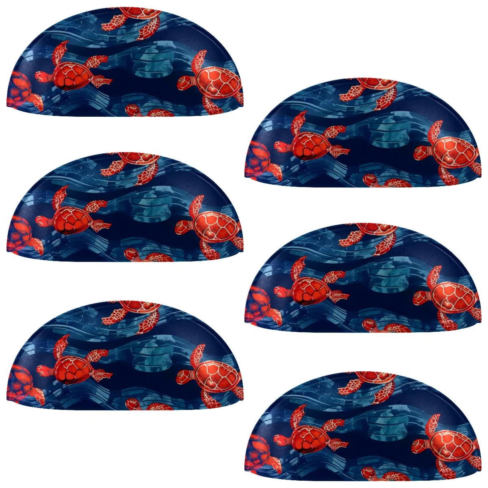 PhooArto 6 Pcs Cup Drawer Pulls, Red Sea Turtle on Stripe Shell Shape Handles Cabinet Knobs for Dresser Cupboard Closet Wardrobe with Screws