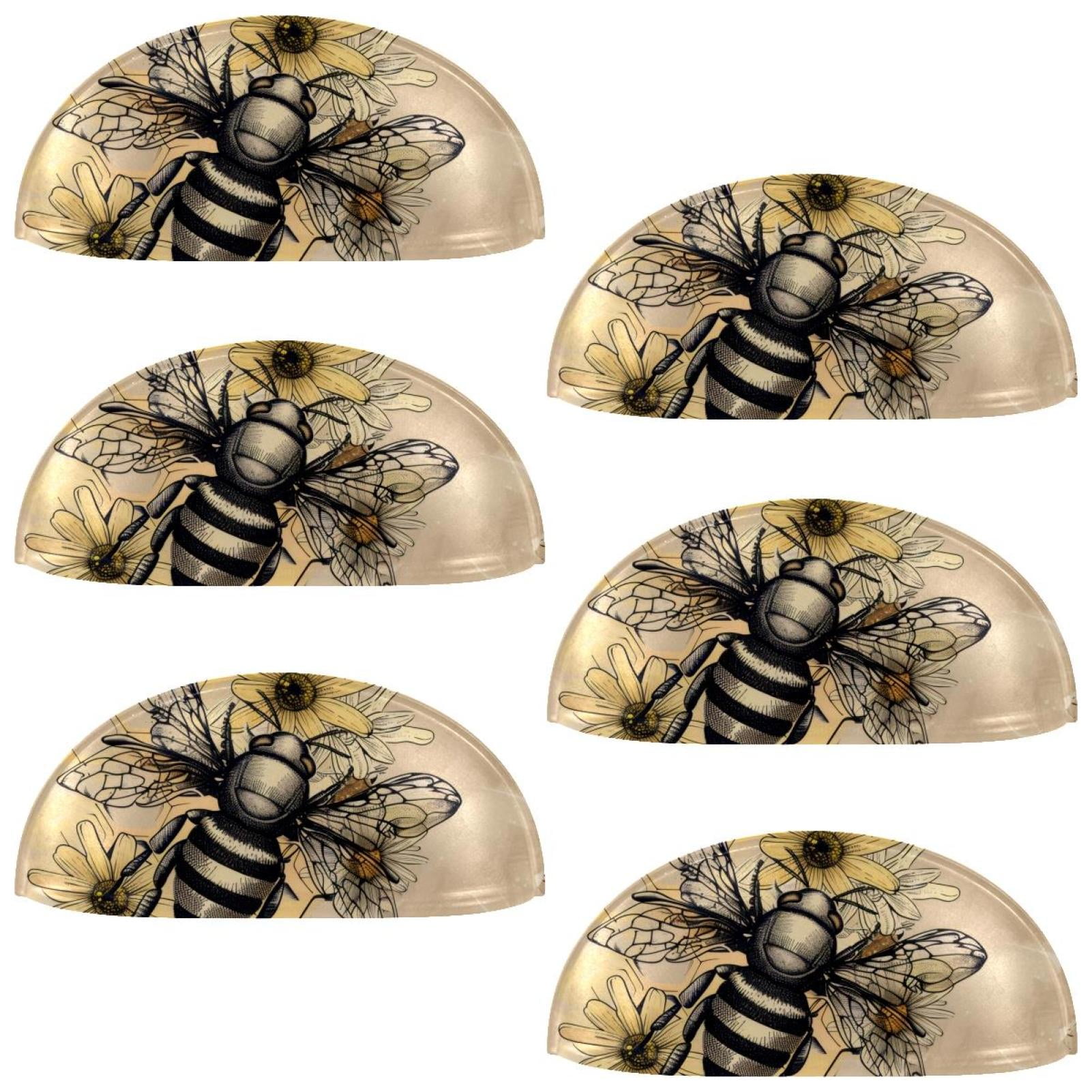 PhooArto 6 Pcs Cup Drawer Pulls, Retro Honey Bee Floral Shell Shape Handles Cabinet Knobs for Dresser Cupboard Closet Wardrobe with Screws