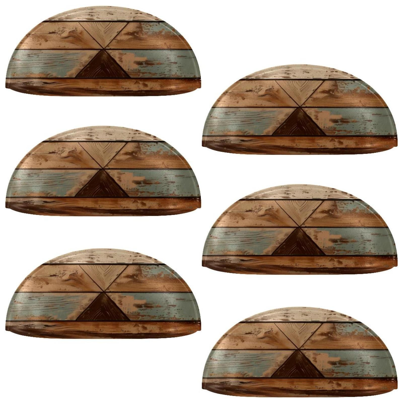 PhooArto 6 Pcs Cup Drawer Pulls, Retro Wooden Board Pattern Shell Shape Handles Cabinet Knobs for Dresser Cupboard Closet Wardrobe with Screws