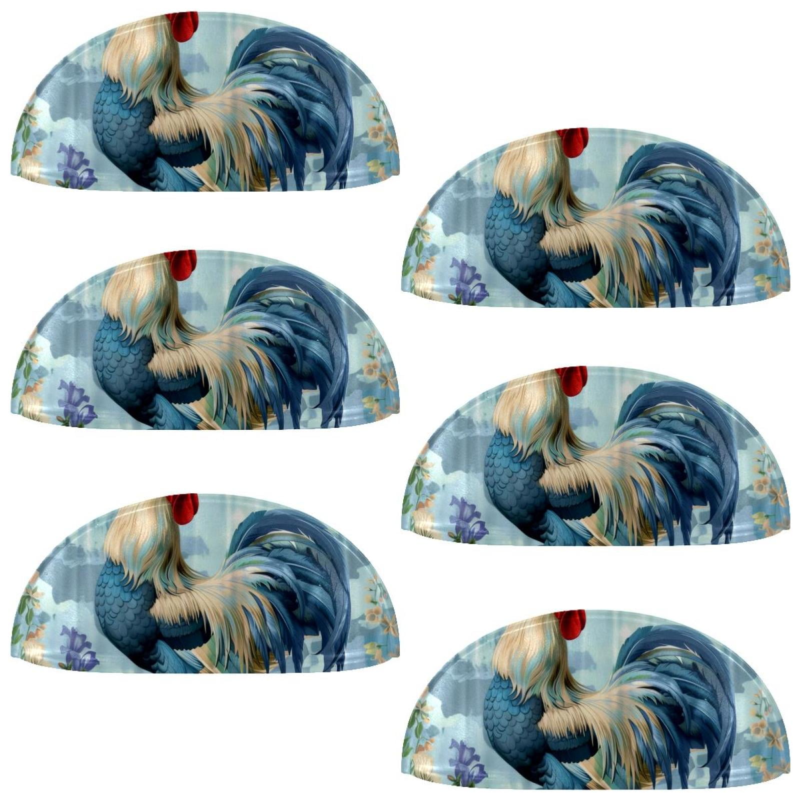 PhooArto 6 Pcs Cup Drawer Pulls, Rooster Flower Blue Background Shell Shape Handles Cabinet Knobs for Dresser Cupboard Closet Wardrobe with Screws