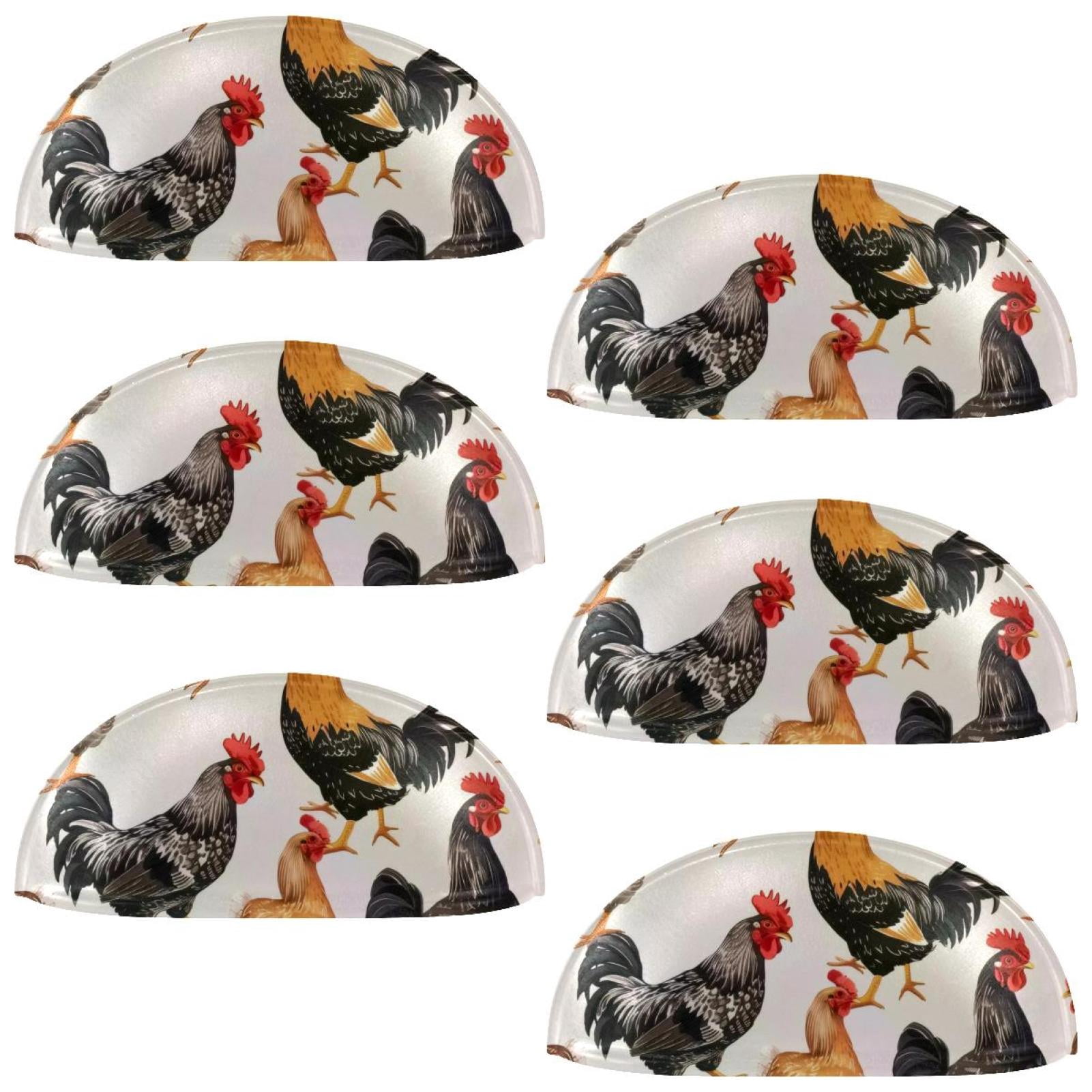 PhooArto 6 Pcs Cup Drawer Pulls, Rooster Hen Chicken Pattern Shell Shape Handles Cabinet Knobs for Dresser Cupboard Closet Wardrobe with Screws