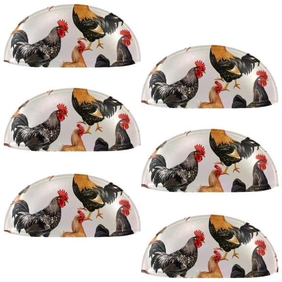 PhooArto 6 Pcs Cup Drawer Pulls, Rooster Hen Chicken Pattern Shell Shape Handles Cabinet Knobs for Dresser Cupboard Closet Wardrobe with Screws