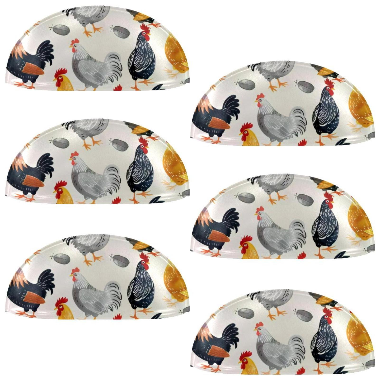PhooArto 6 Pcs Cup Drawer Pulls, Roosters and Hens Pattern Shell Shape Handles Cabinet Knobs for Dresser Cupboard Closet Wardrobe with Screws