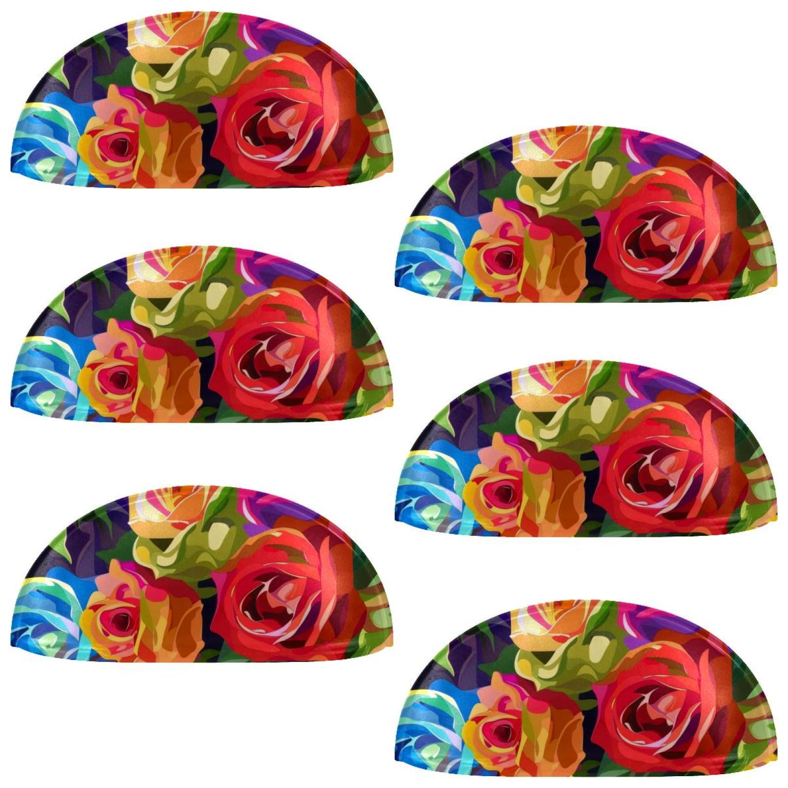 PhooArto 6 Pcs Cup Drawer Pulls, Rose Flower Colorful Pattern Shell Shape Handles Cabinet Knobs for Dresser Cupboard Closet Wardrobe with Screws