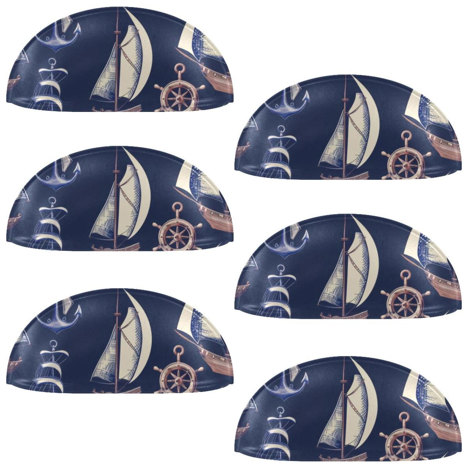PhooArto 6 Pcs Cup Drawer Pulls, Sailboat Anchor Compass Pattern Shell Shape Handles Cabinet Knobs for Dresser Cupboard Closet Wardrobe with Screws