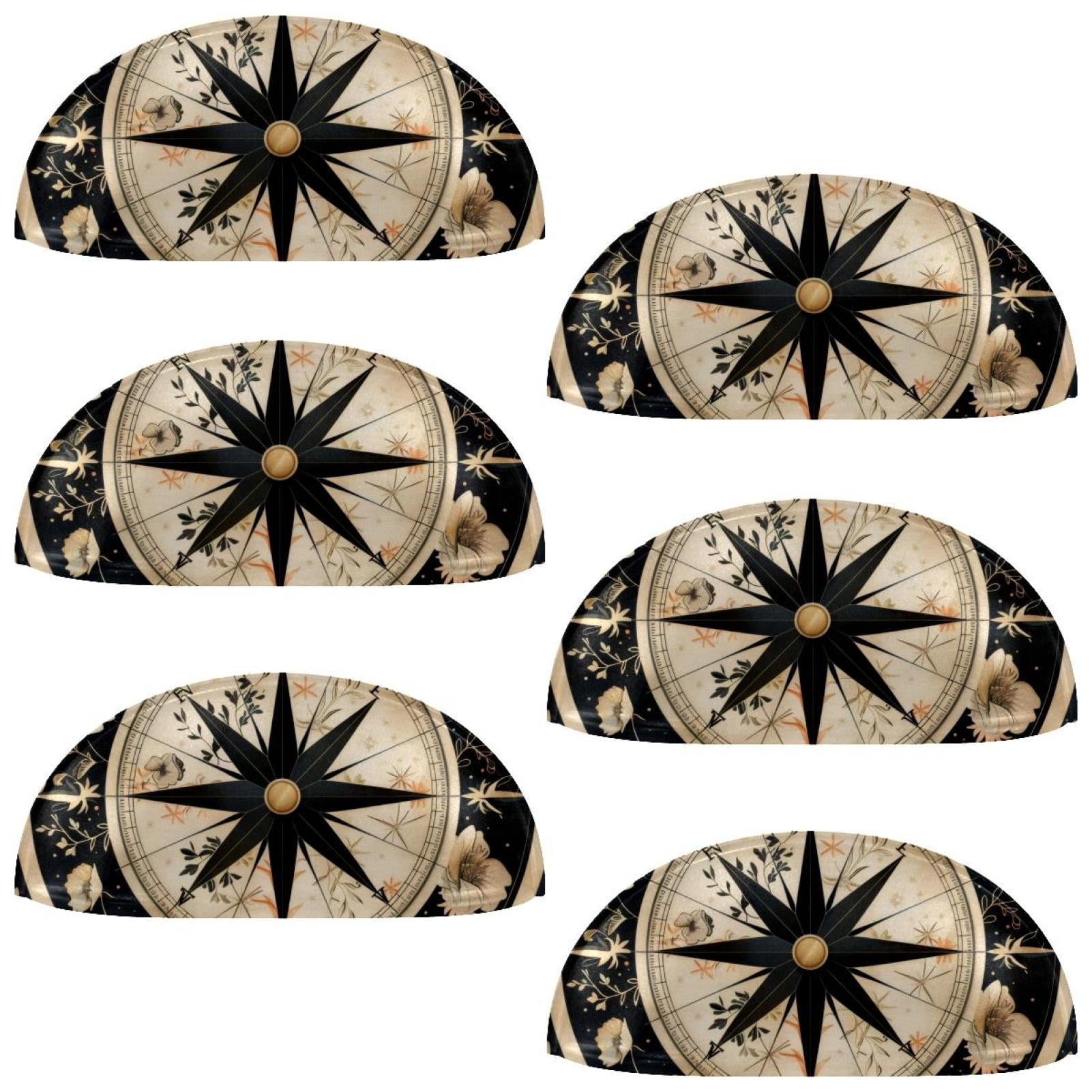 PhooArto 6 Pcs Cup Drawer Pulls, Sea Compass with Floral Pattern Shell Shape Handles Cabinet Knobs for Dresser Cupboard Closet Wardrobe with Screws