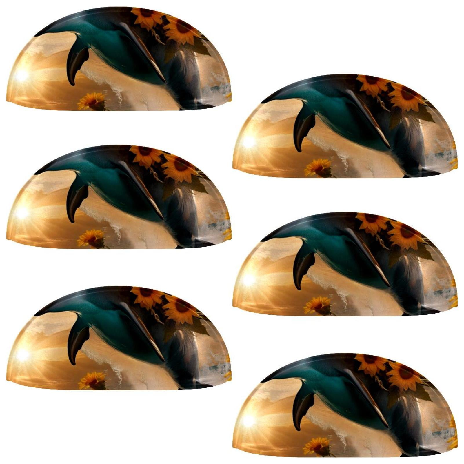 PhooArto 6 Pcs Cup Drawer Pulls, Sea Dolphin with Sunflowers Shell Shape Handles Cabinet Knobs for Dresser Cupboard Closet Wardrobe with Screws