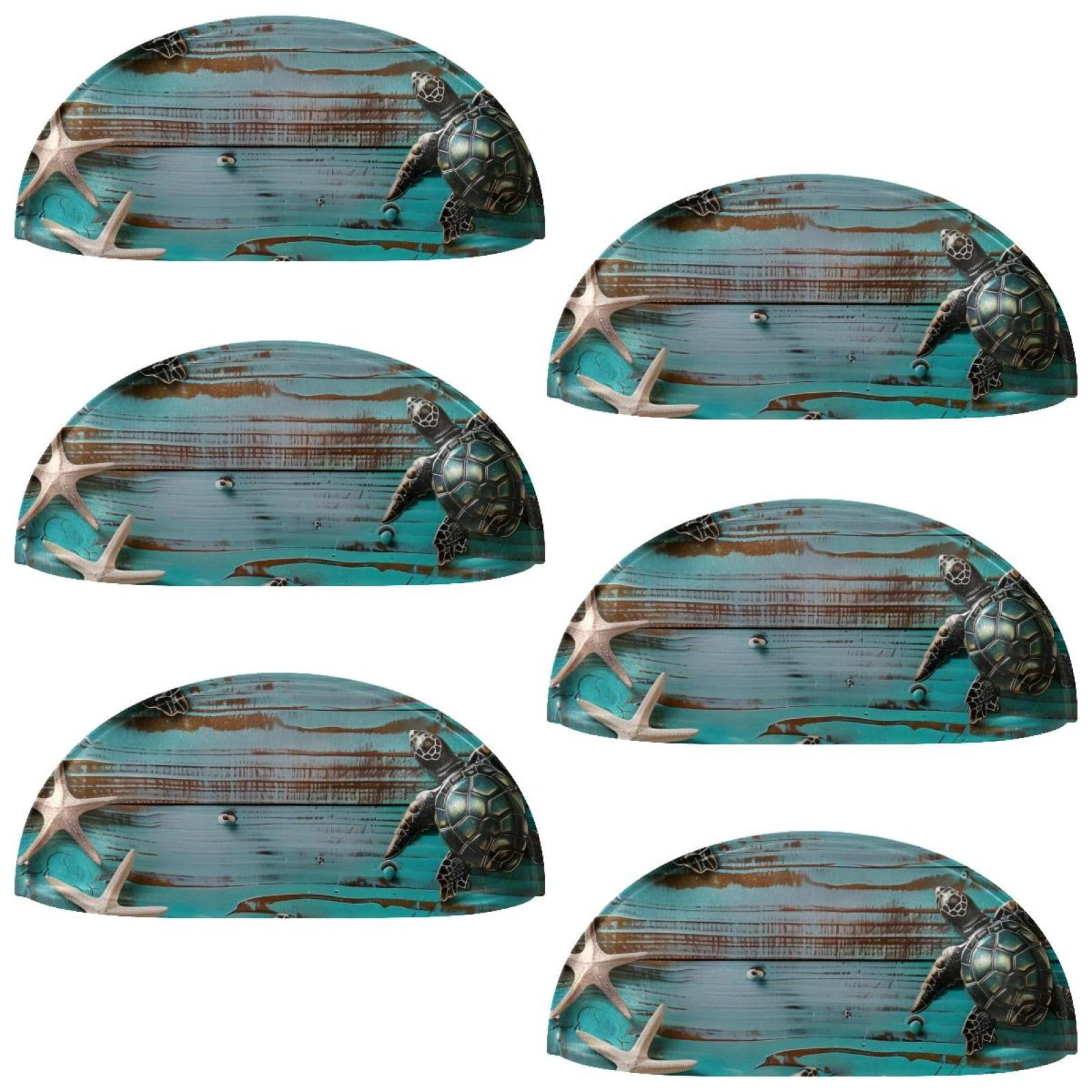 PhooArto 6 Pcs Cup Drawer Pulls, Sea Turtle Blue Wooden Board Shell Shape Handles Cabinet Knobs for Dresser Cupboard Closet Wardrobe with Screws