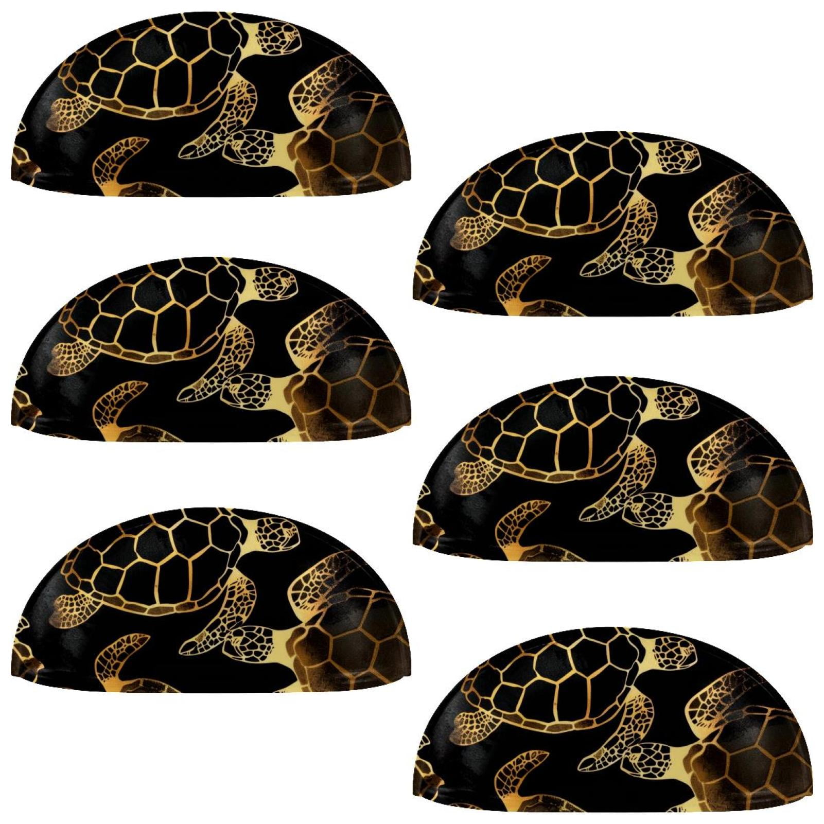 PhooArto 6 Pcs Cup Drawer Pulls, Sea Turtle Golden Patterns Shell Shape Handles Cabinet Knobs for Dresser Cupboard Closet Wardrobe with Screws