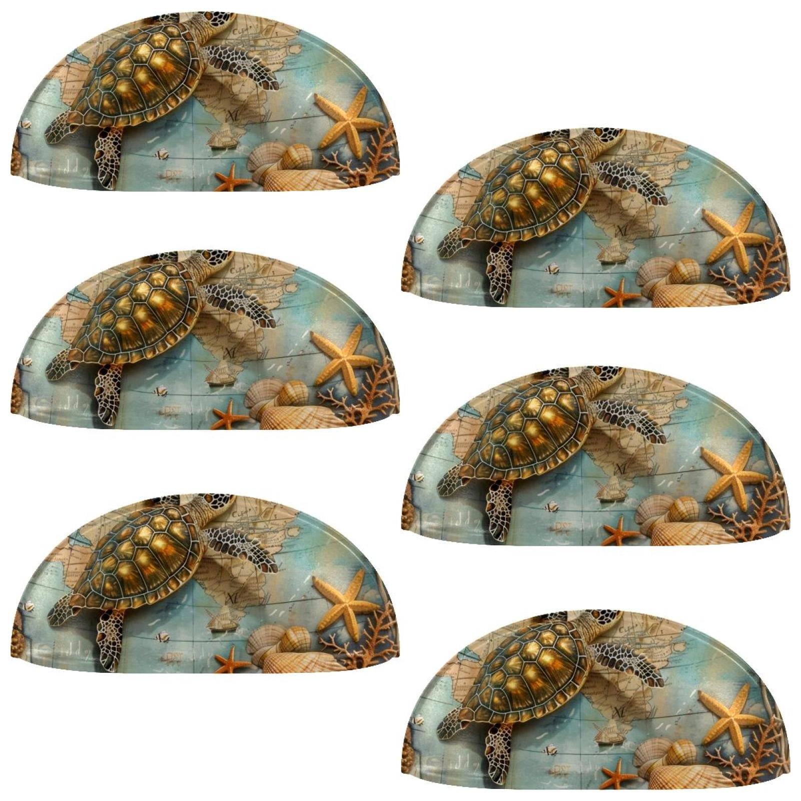 PhooArto 6 Pcs Cup Drawer Pulls, Sea Turtle Starfish Vintage Map Shell Shape Handles Cabinet Knobs for Dresser Cupboard Closet Wardrobe with Screws