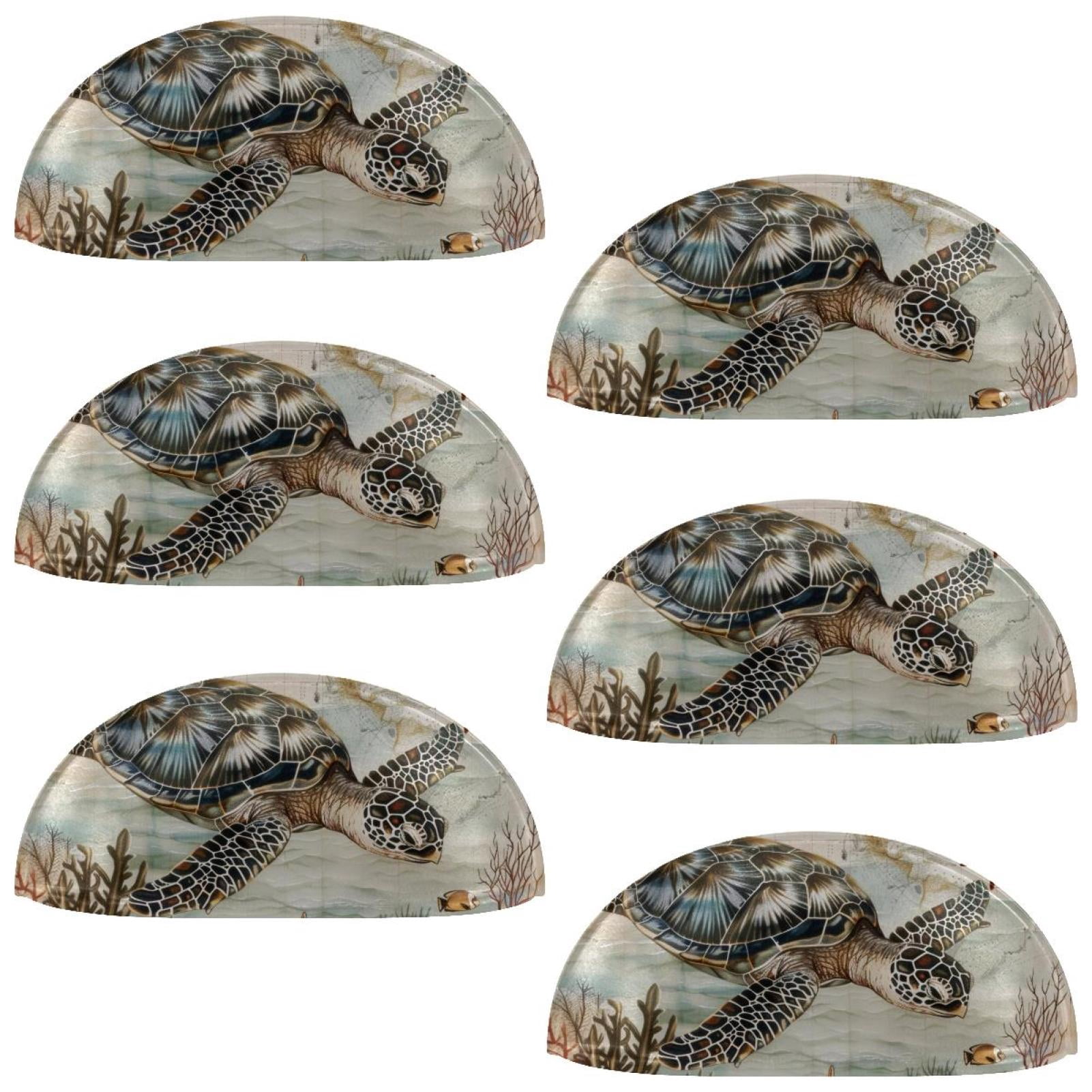 PhooArto 6 Pcs Cup Drawer Pulls, Sea Turtle Vintage Map Shell Shape Handles Cabinet Knobs for Dresser Cupboard Closet Wardrobe with Screws