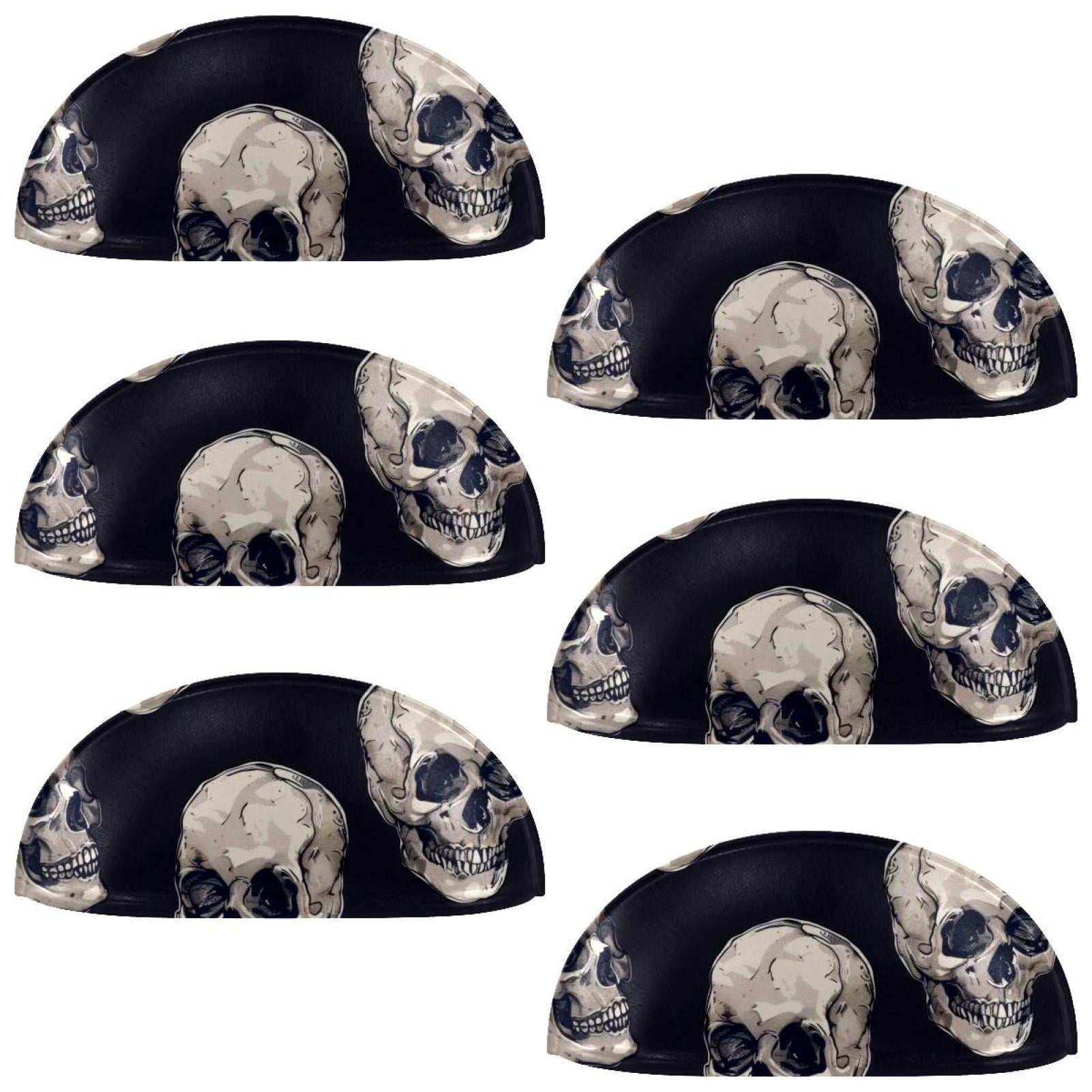 PhooArto 6 Pcs Cup Drawer Pulls, Skull Black Pattern Shell Shape Handles Cabinet Knobs for Dresser Cupboard Closet Wardrobe with Screws