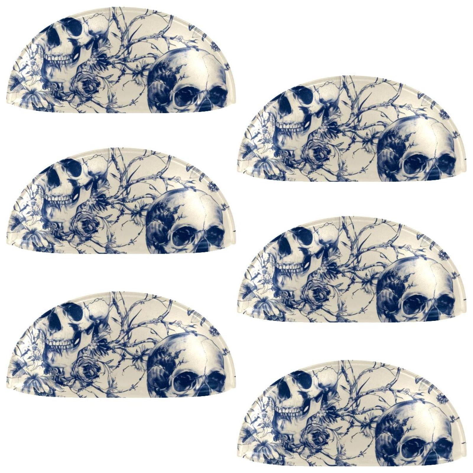 PhooArto 6 Pcs Cup Drawer Pulls, Skull Floral Pattern Shell Shape Handles Cabinet Knobs for Dresser Cupboard Closet Wardrobe with Screws