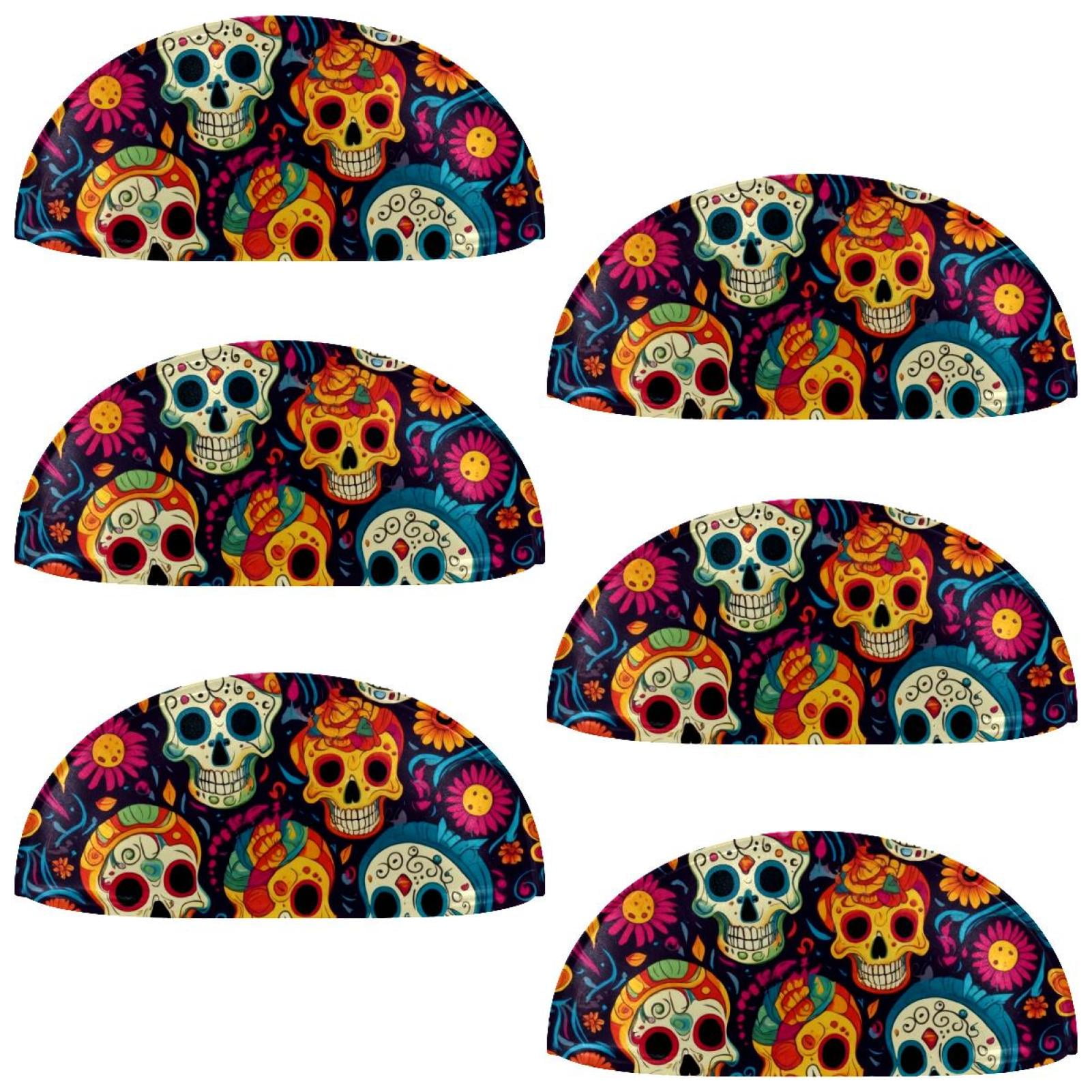 PhooArto 6 Pcs Cup Drawer Pulls, Skull Flowers Pattern Shell Shape Handles Cabinet Knobs for Dresser Cupboard Closet Wardrobe with Screws