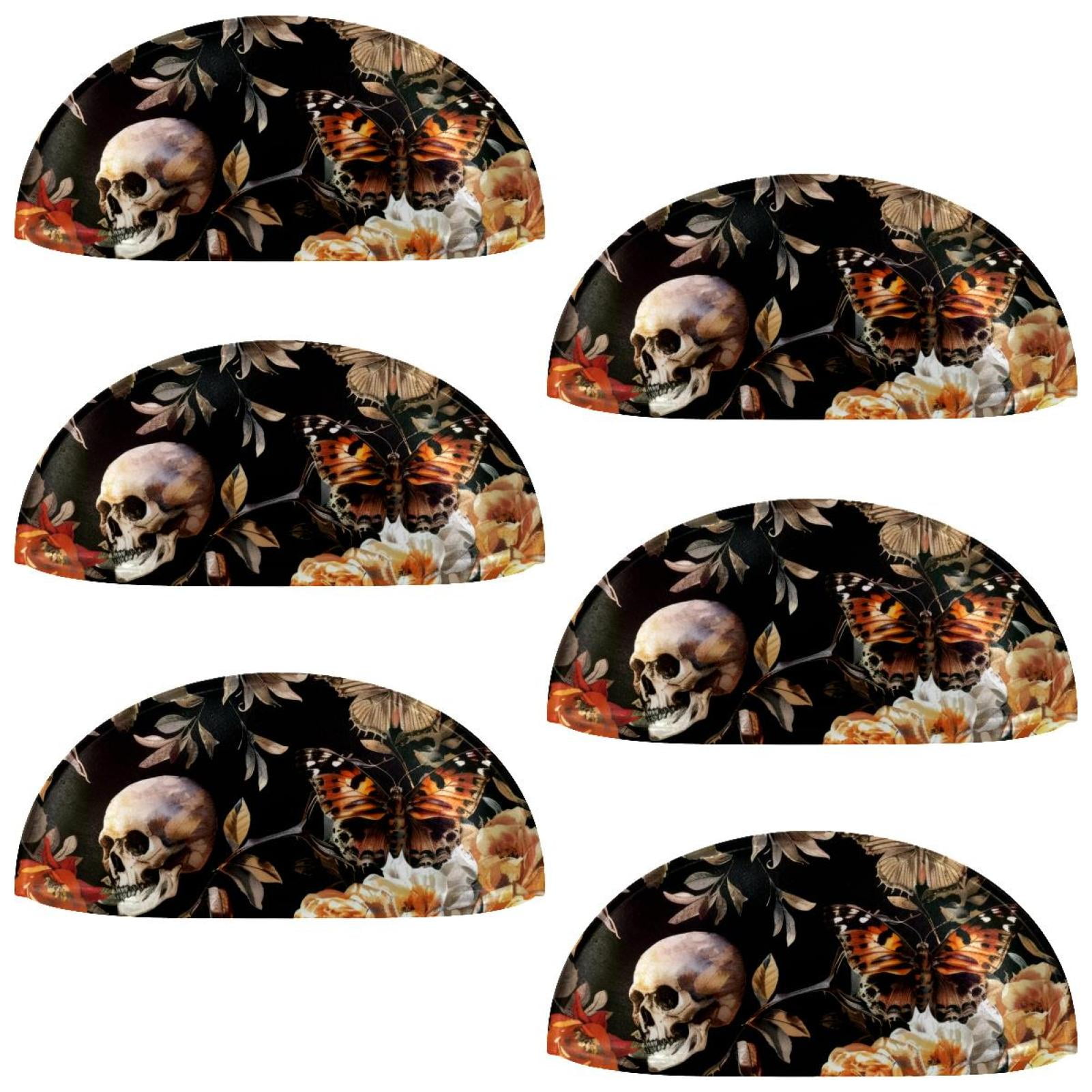 PhooArto 6 Pcs Cup Drawer Pulls, Skull Hawk Moth Rose Flower Pattern Shell Shape Handles Cabinet Knobs for Dresser Cupboard Closet Wardrobe with Screws