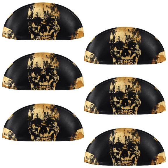 PhooArto 6 Pcs Cup Drawer Pulls, Skull Head Golden Pattern Shell Shape Handles Cabinet Knobs for Dresser Cupboard Closet Wardrobe with Screws
